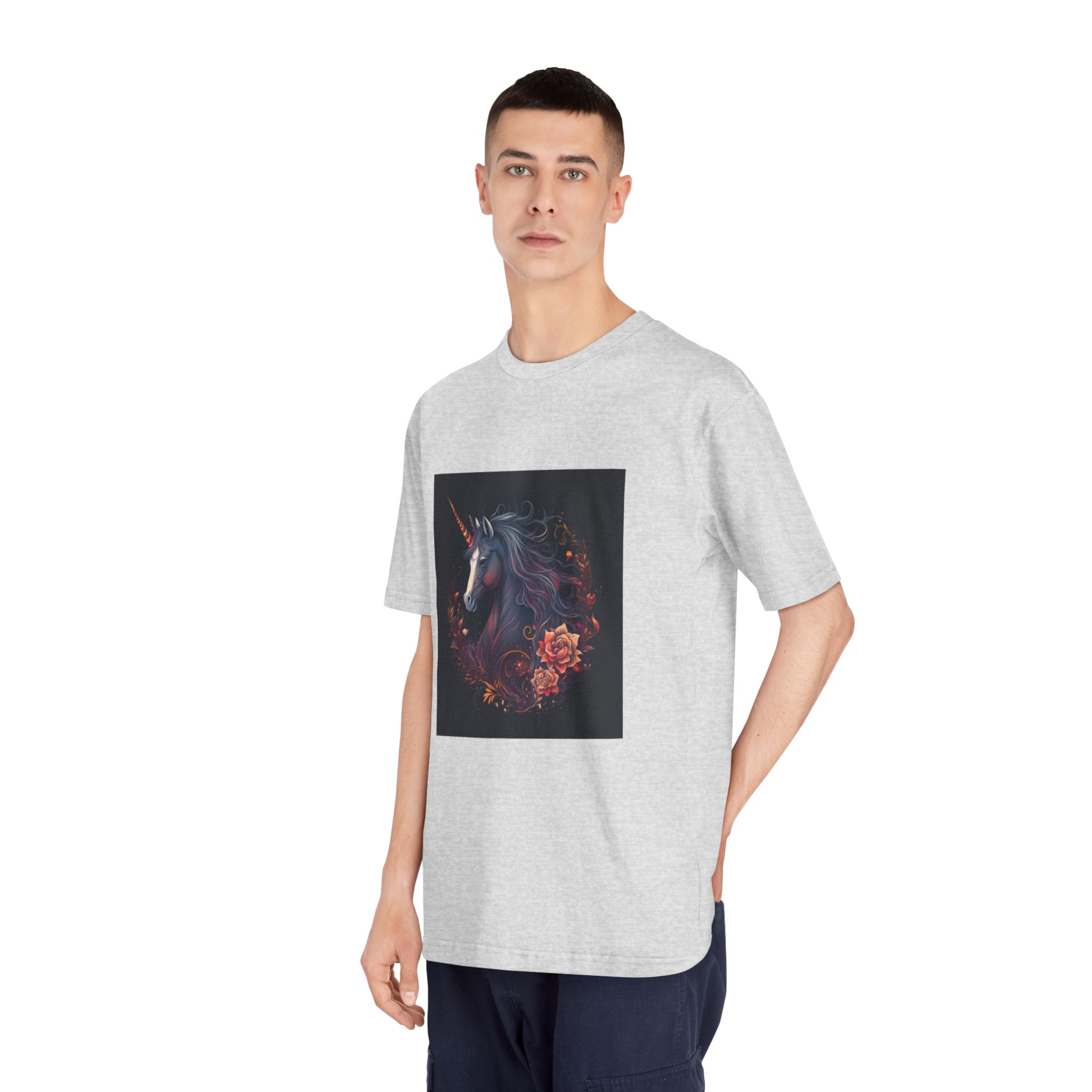 Unicorn With Long Mane Flowers Dark Background Generative Ai Unisex Classic Crewneck T Shirt - Image 16