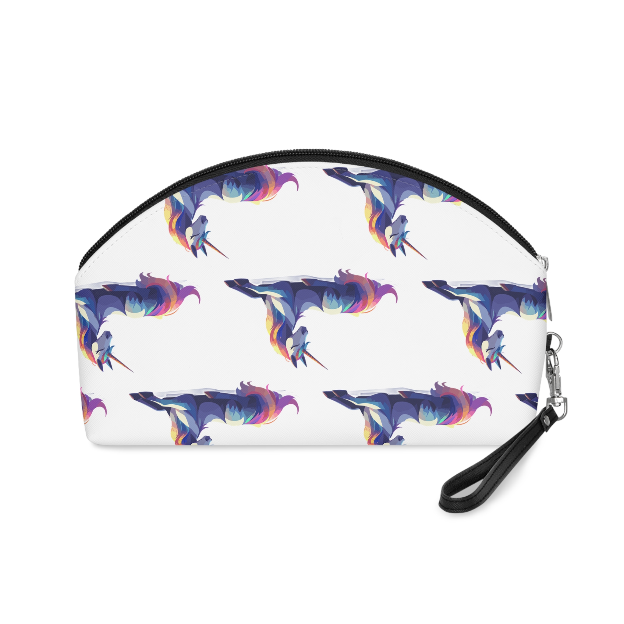 Colorful Unicorn With Unique Hairstyle Horn Sitting Vector Illustration(1) Makeup Bag - Image 2