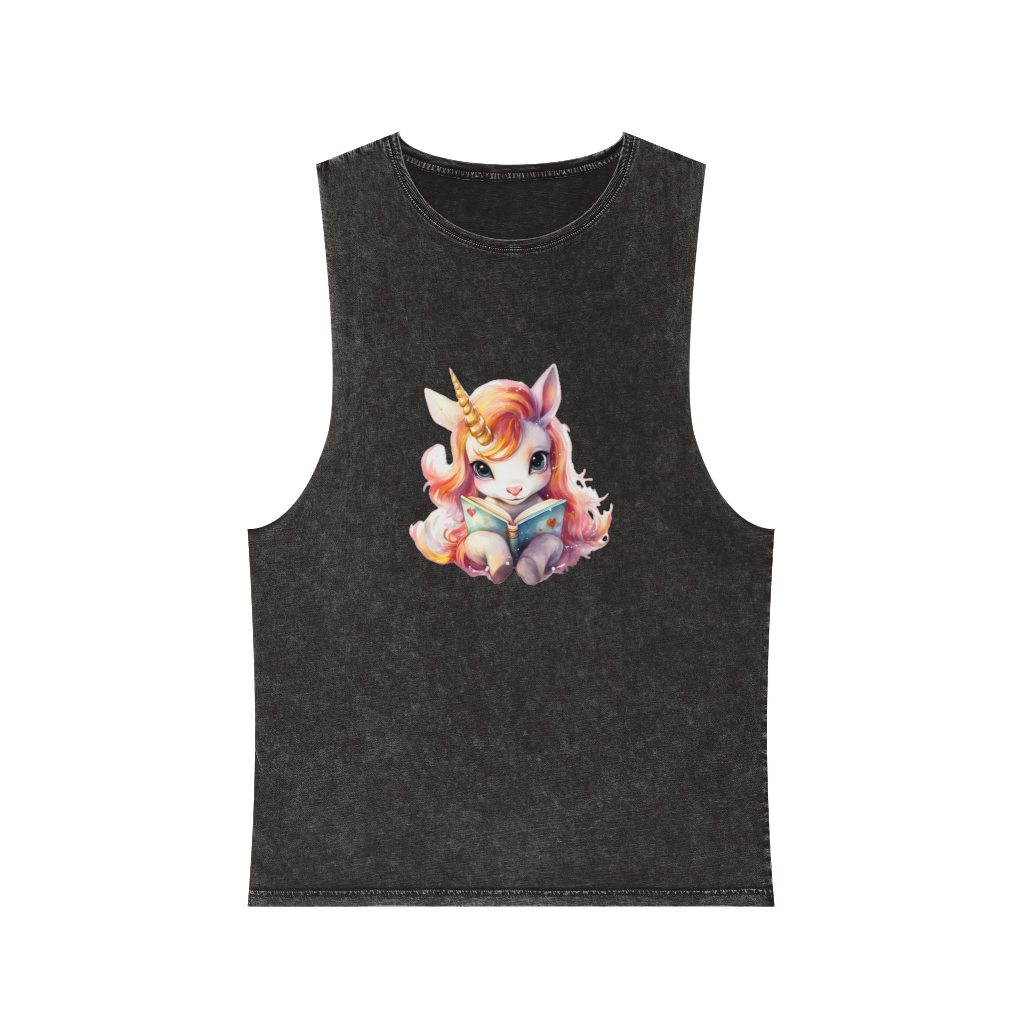 Unicorn Reading Book With Unicorn Horn Her Head Generative Ai Unisex Stonewash Tank Top