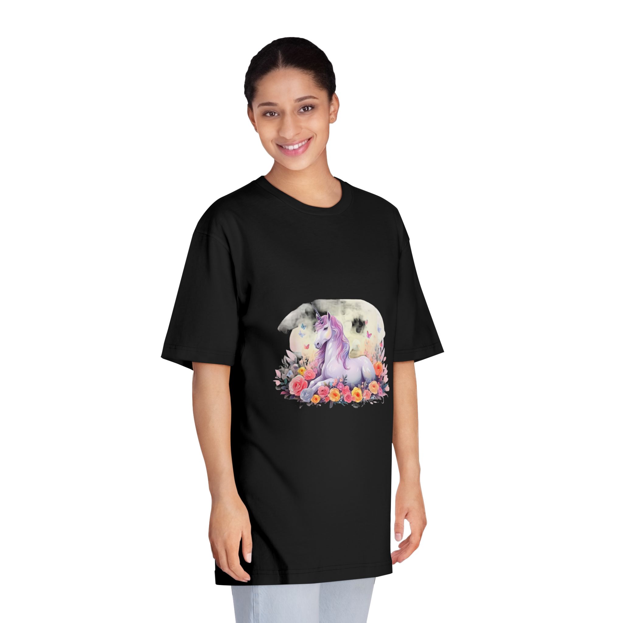 Illustration Little Unicorn Sits With Flowers Unisex Classic Crewneck T Shirt - Image 7