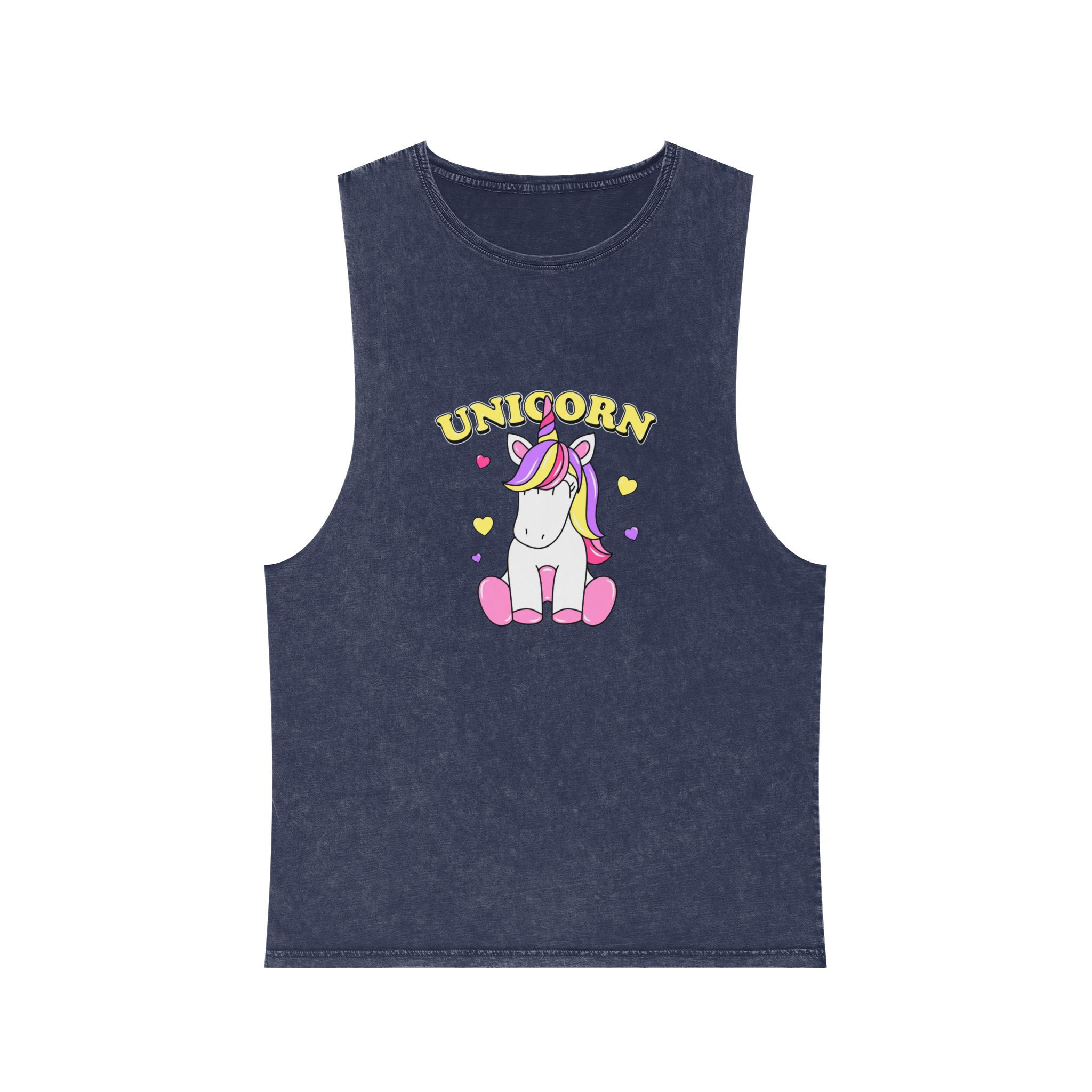 Cute Unicorn With Colorful Hair Hearts Unisex Stonewash Tank Top - Image 13