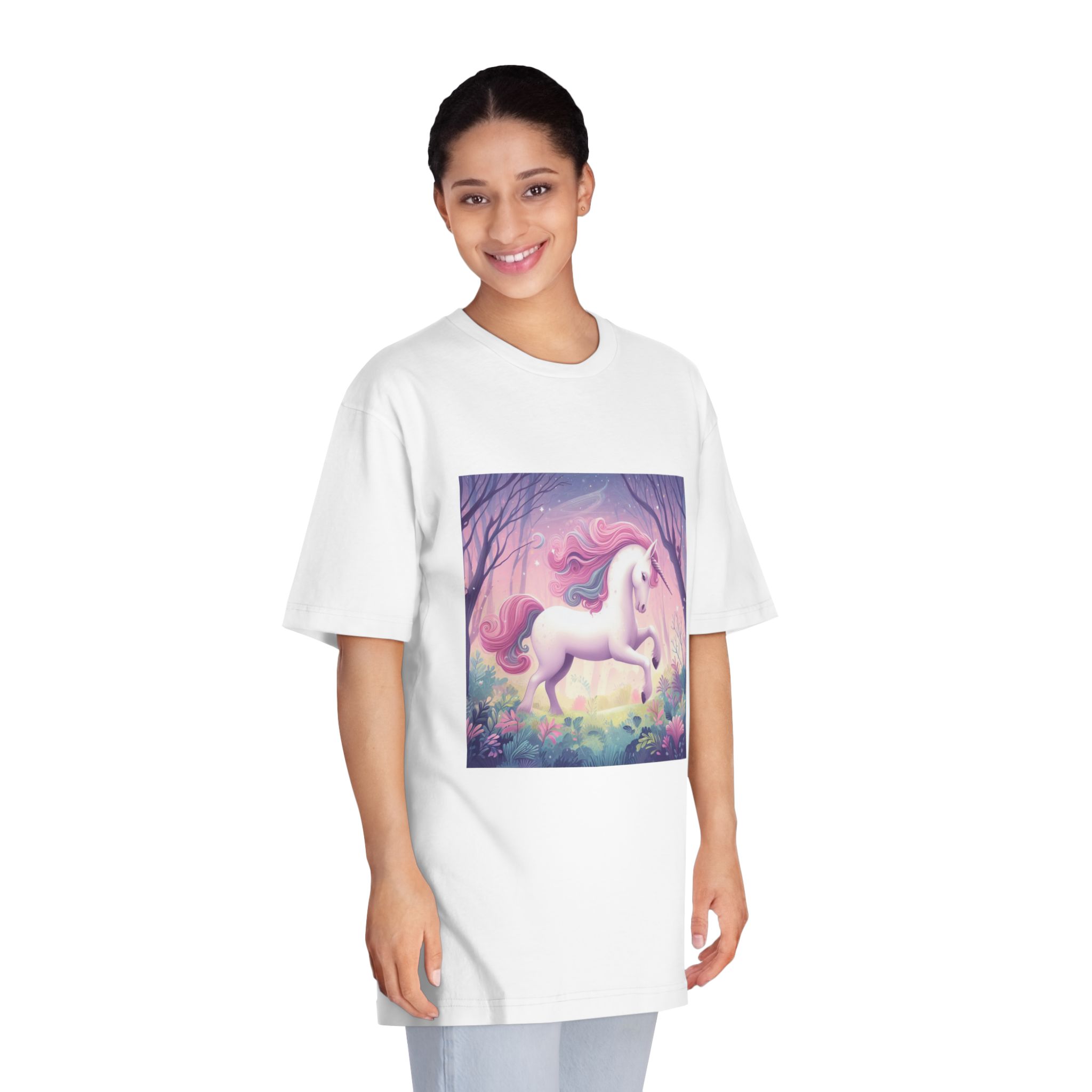 Beautiful Unicorn Running Magical Meadow Unicorn Background Images Whimsical Unicorn (4) Unisex Classic Crewneck T Shirt - Image 3