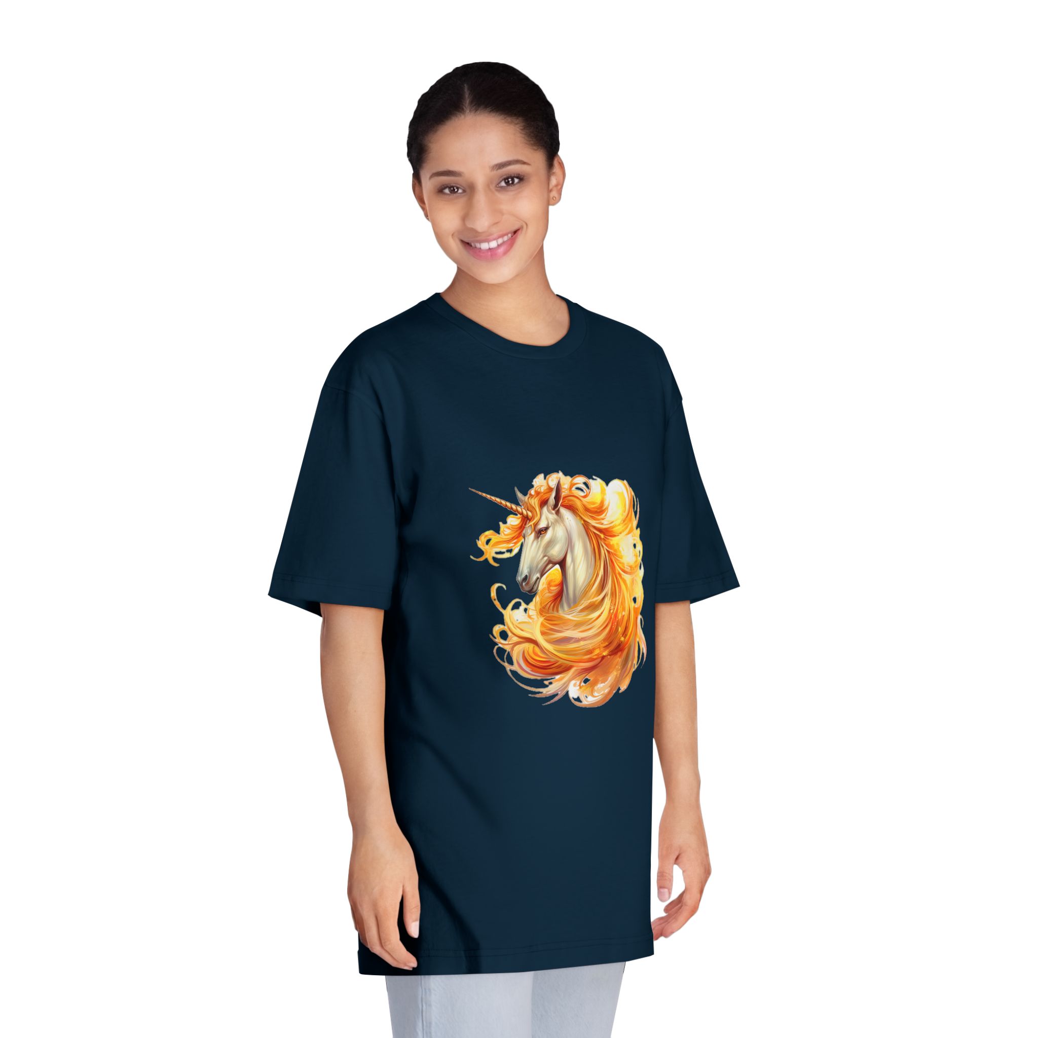 Unicorn With Yellow Mane Orange Orange Flames Unisex Classic Crewneck T Shirt - Image 19