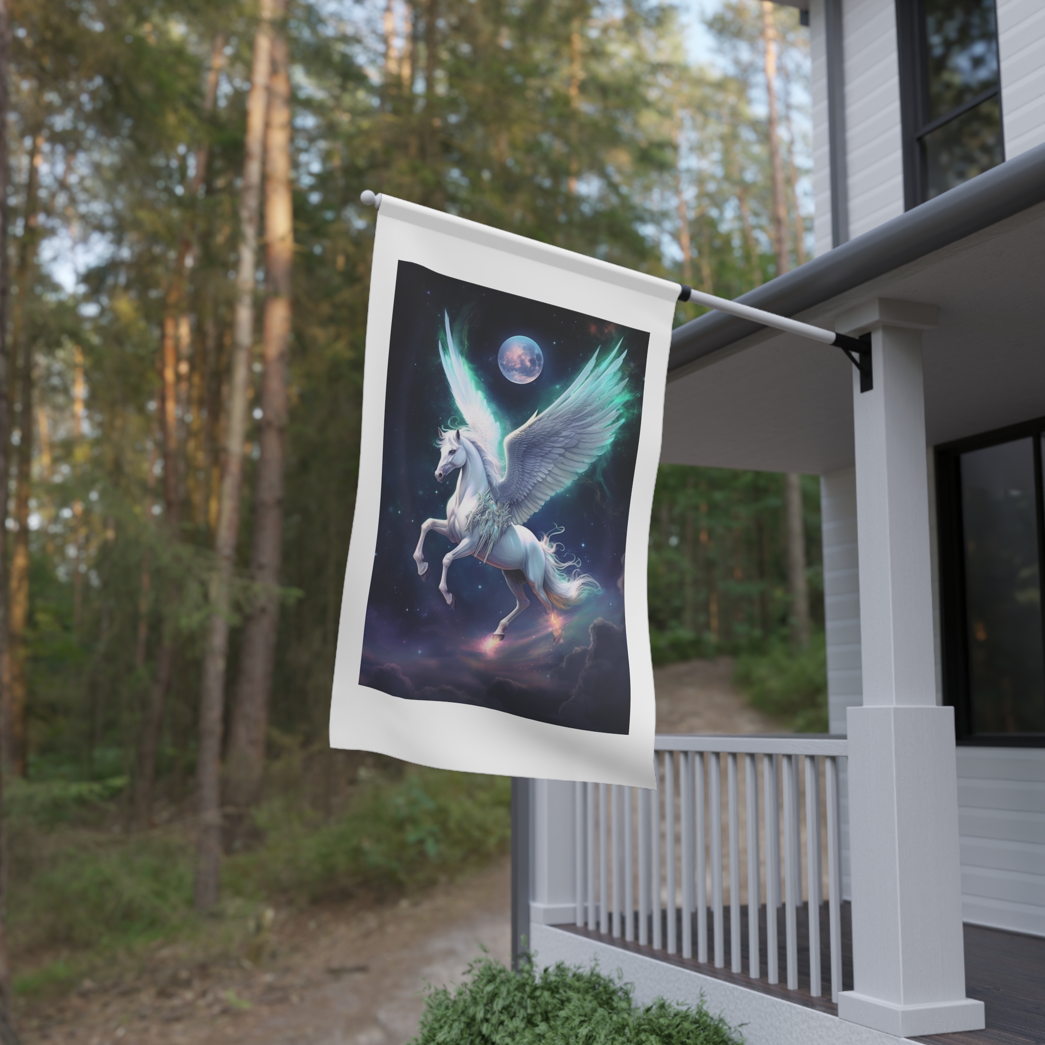 Unicorn With Wings Flying Sky With Full Moon Background Generative Ai House Banner - Image 4
