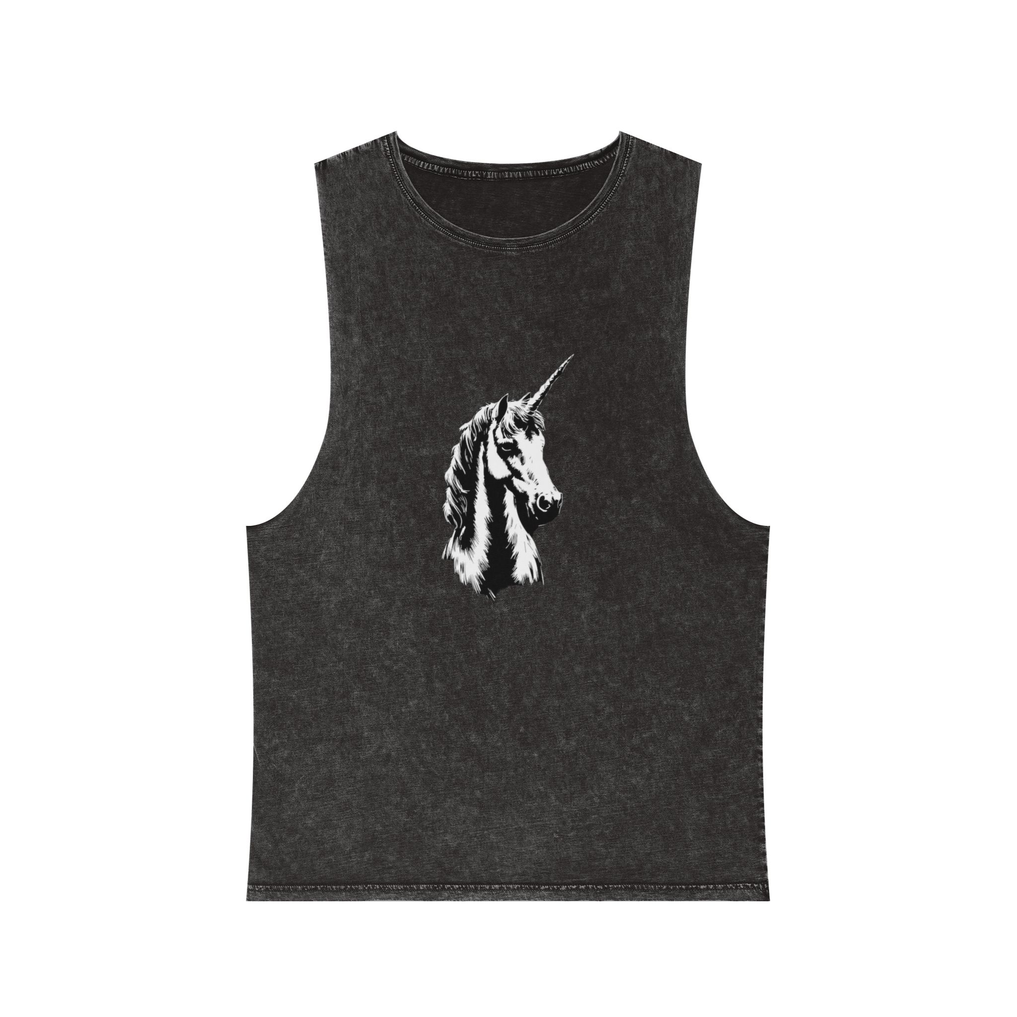 Unicorn Black and White Unisex Stonewash Tank Top