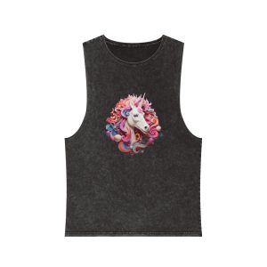 Colorful 3d Mythical Unicorn (2) Unisex Stonewash Tank Top