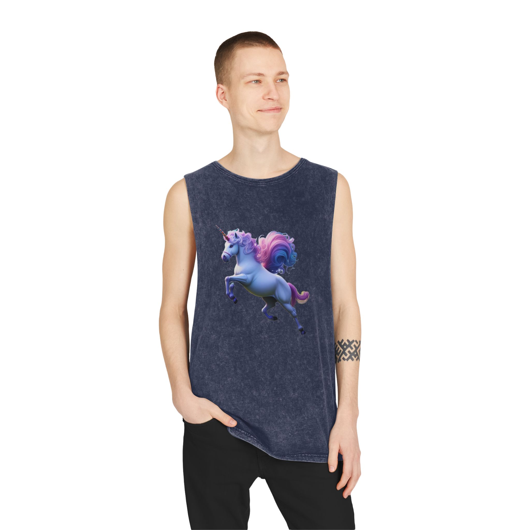 Beautiful Unicorn Running Magical Meadow Unicorn Background Images Whimsical Unicorn (26) Unisex Stonewash Tank Top - Image 15