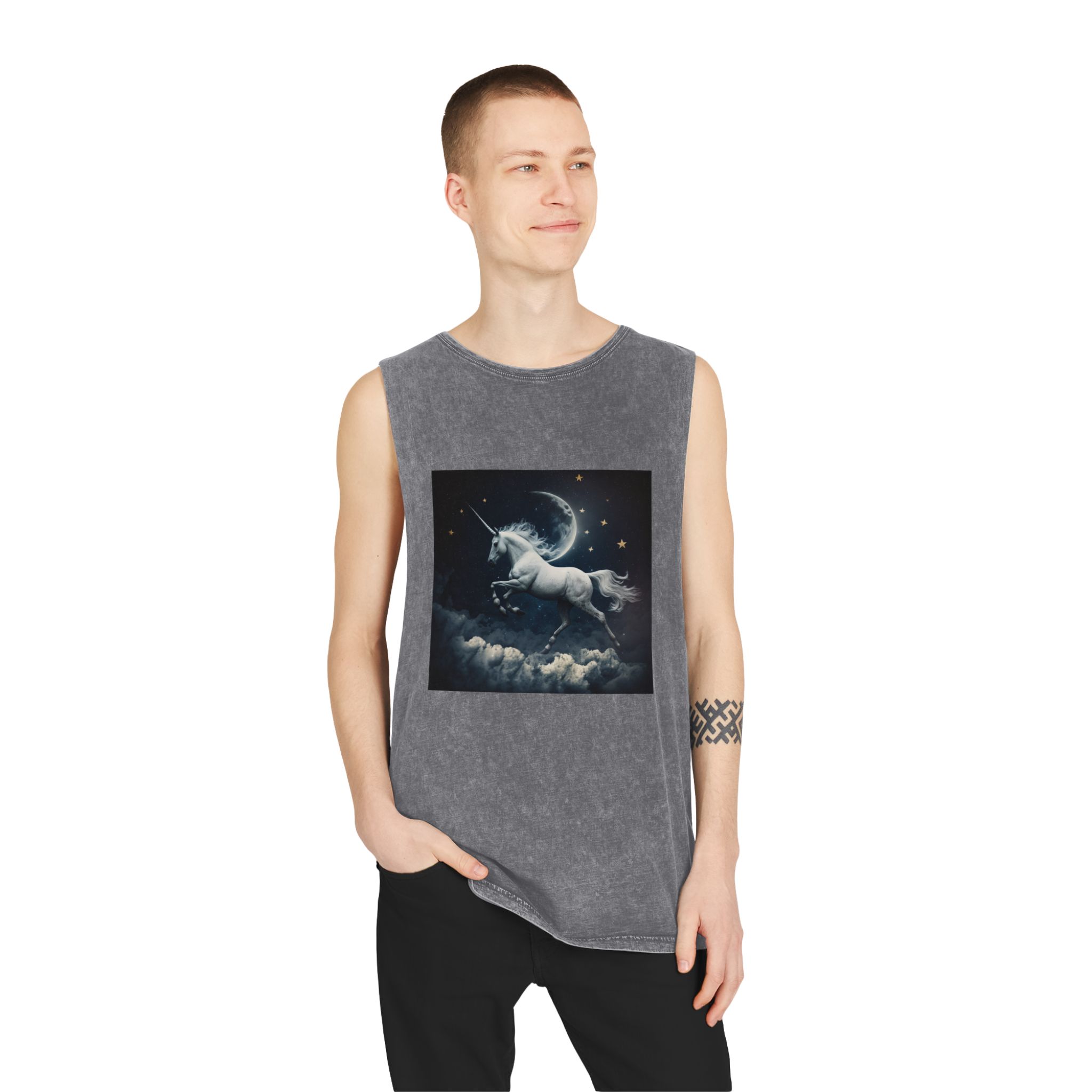 Unicorn Clouds With Full Moon Background Generative Ai Unisex Stonewash Tank Top - Image 11