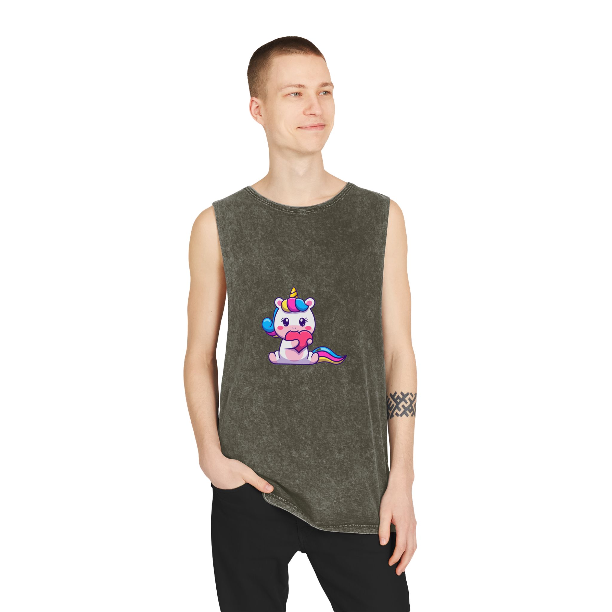 Cute Unicorn Heart Unisex Stonewash Tank Top - Image 7