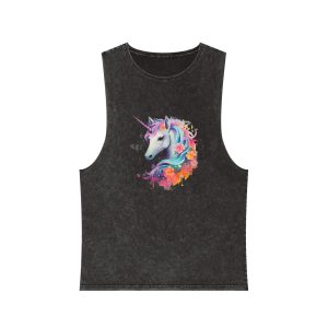 Unicorn Head Colorful Art White Background (2) Copia Unisex Stonewash Tank Top