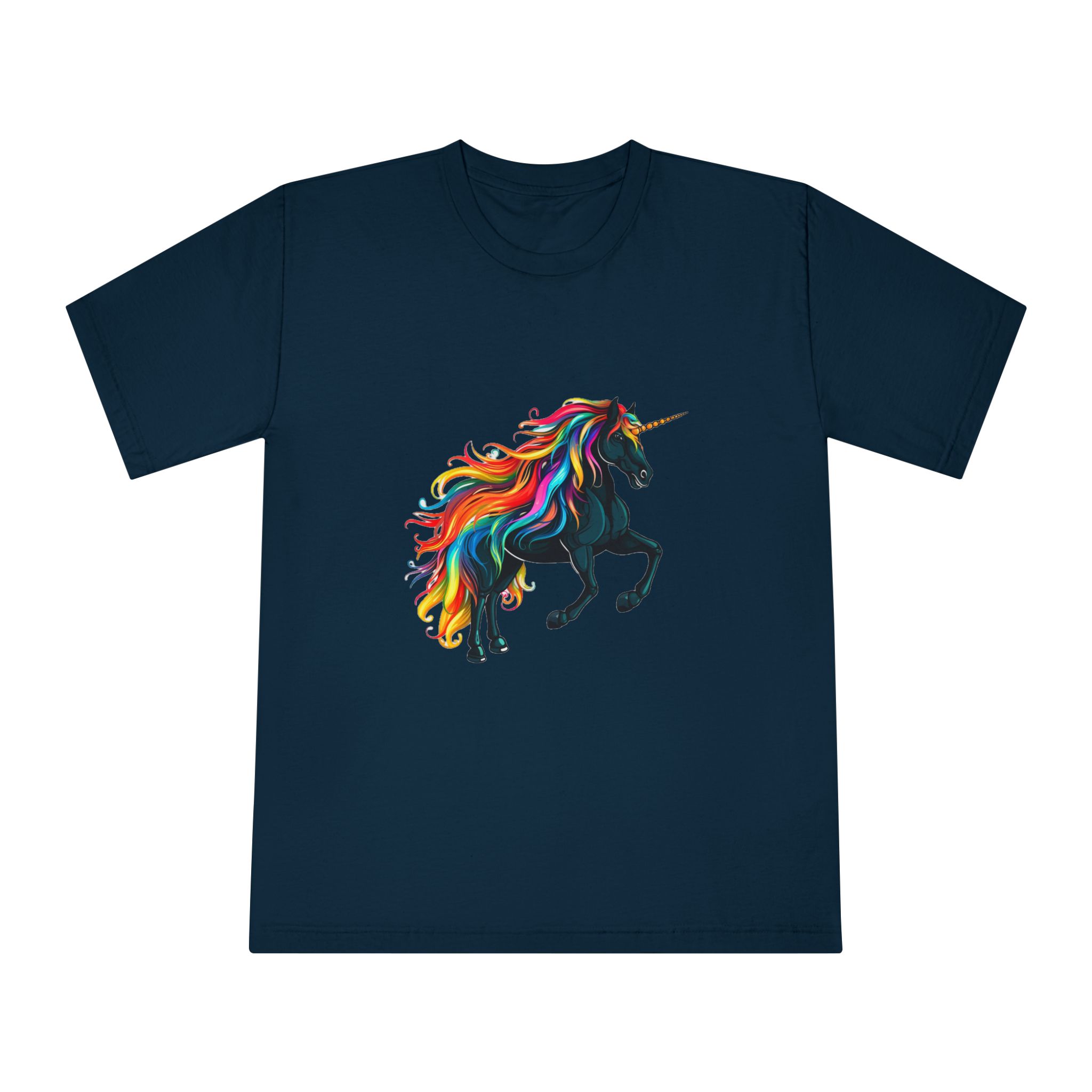 Close Up Black Unicorn With Rainbow Mane Generative Ai Unisex Classic Crewneck T Shirt - Image 17