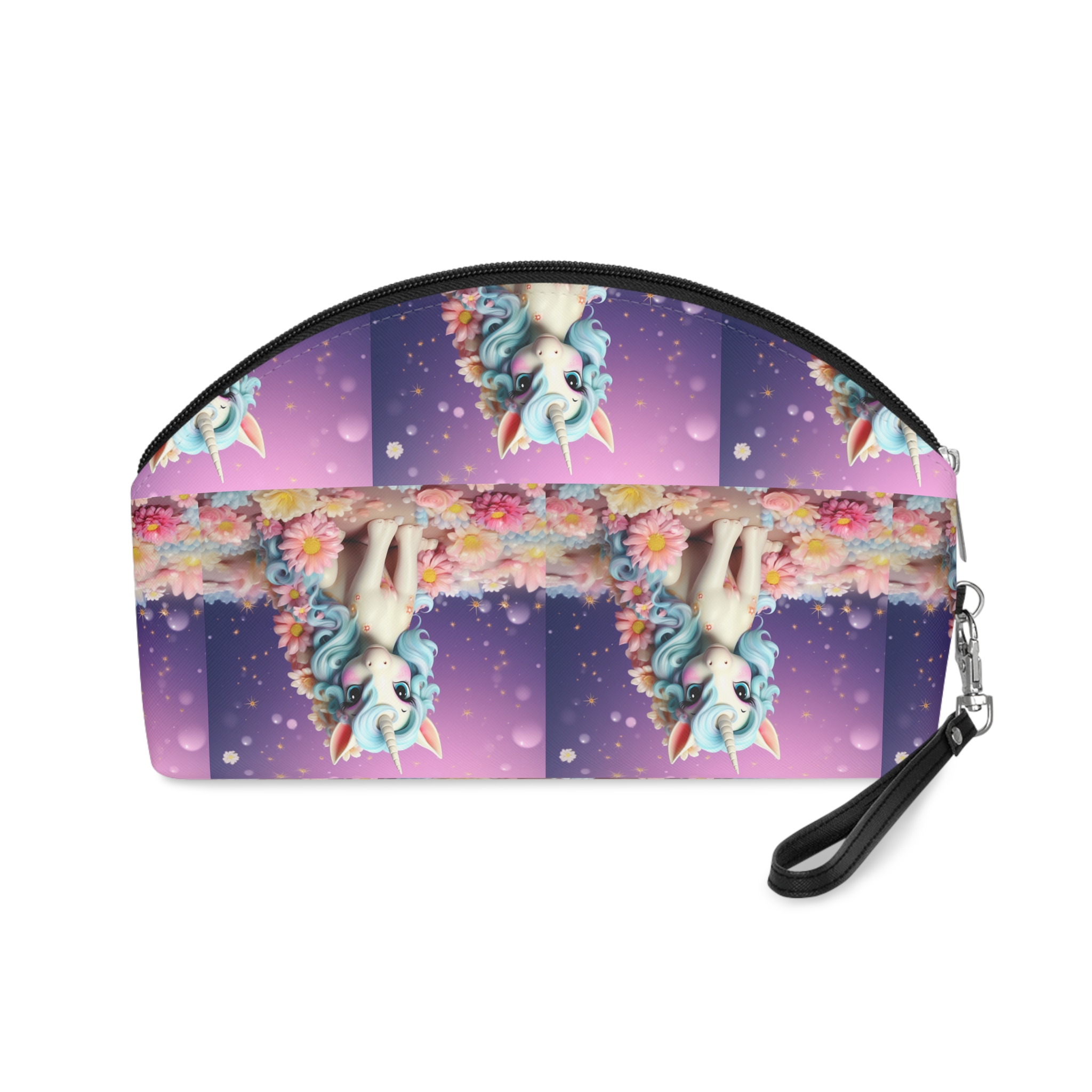 There Is White Unicorn With Blue Hair Flowers Table Generative Ai Makeup Bag - Image 2