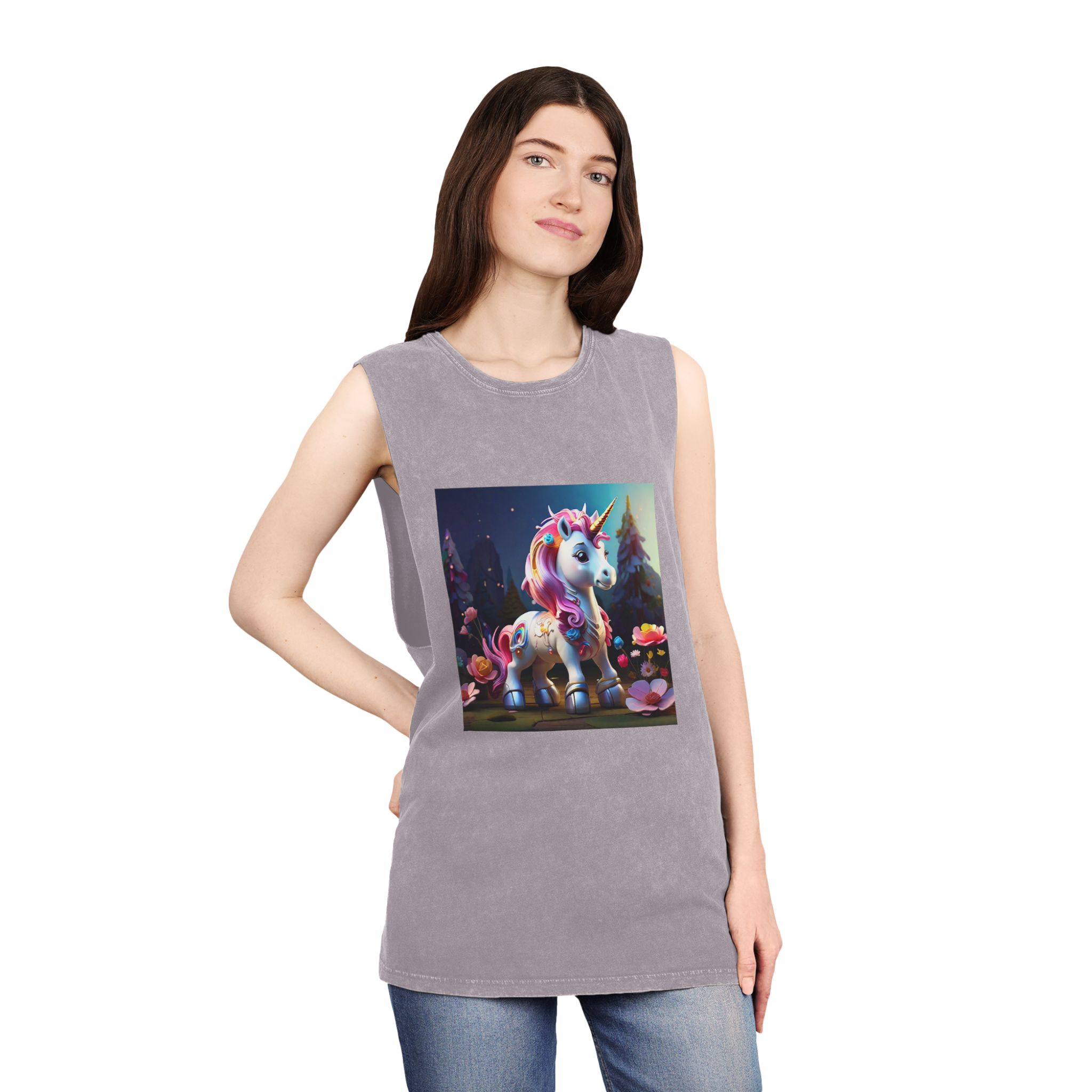 Animated Unicorn Children Generated By Ai (16) Unisex Stonewash Tank Top - Image 20