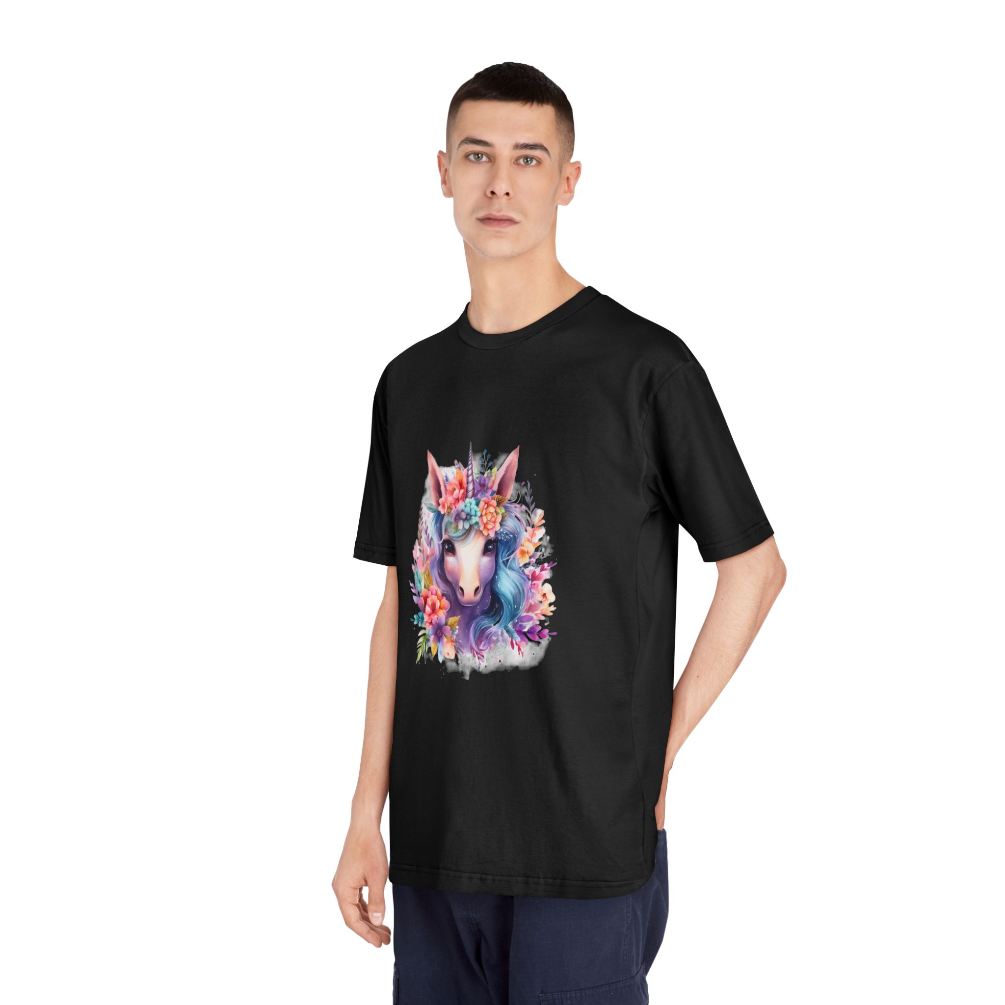Cute Colorful Magic Unicorn With Flowers Watercolor Style (5) Unisex Classic Crewneck T Shirt - Image 8