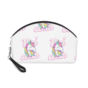 Unicorn With Colorful Text Flowers Makeup Bag