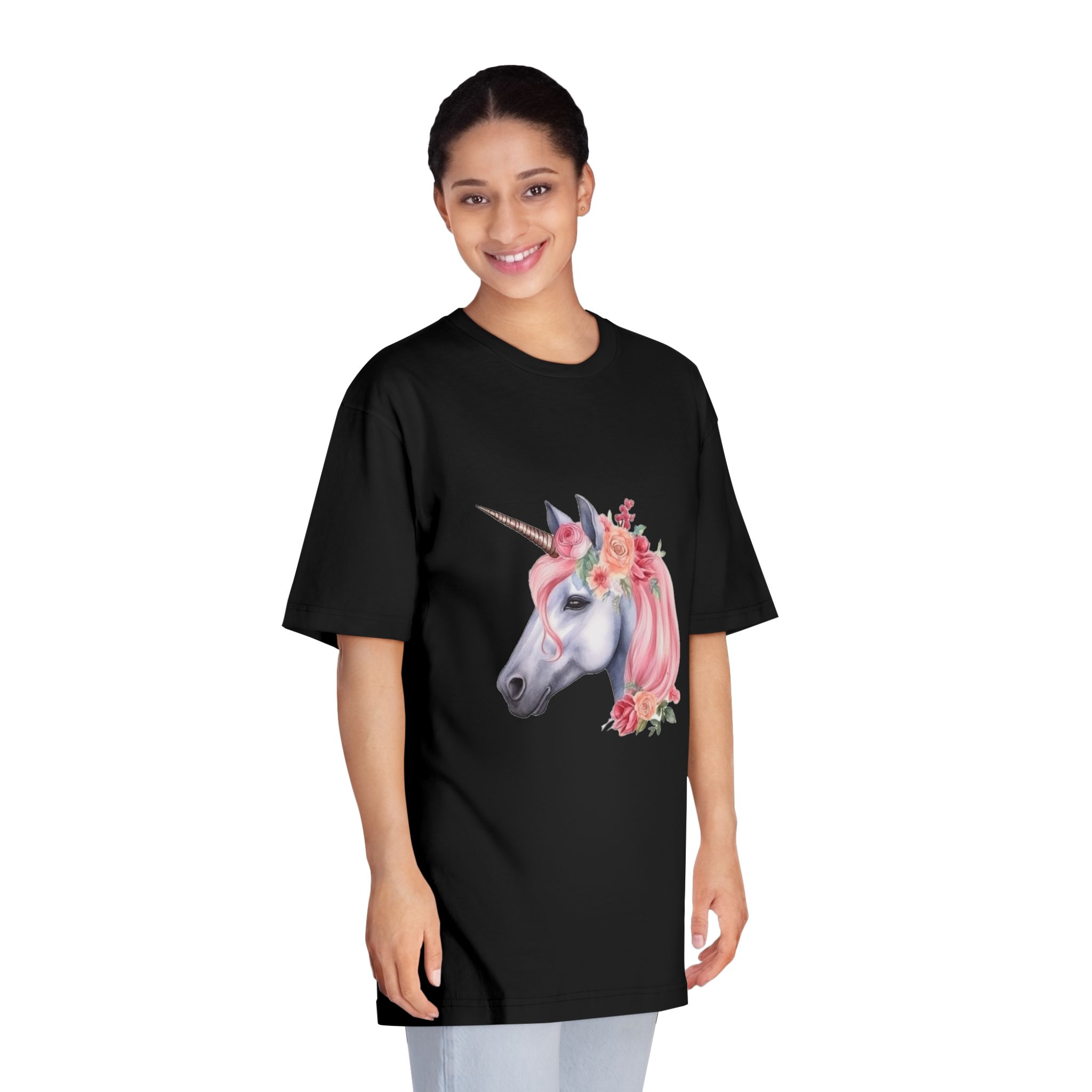 Unicorn With Pink Mane Flowers Head Generative Ai Unisex Classic Crewneck T Shirt - Image 7