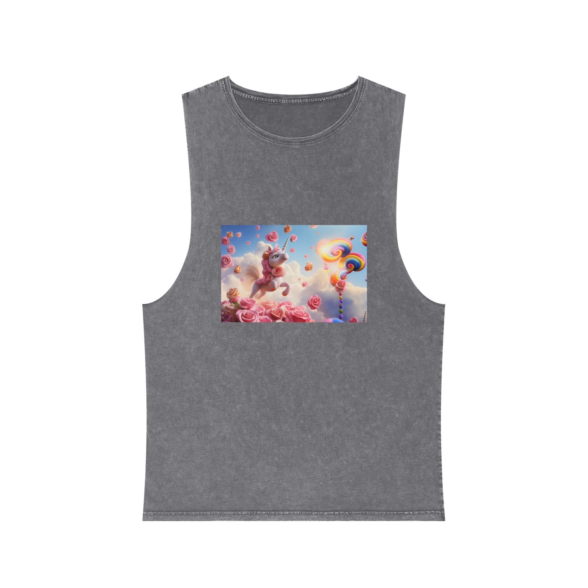 There Is Unicorn That Is Flying Through Air With Roses Generative Ai Unisex Stonewash Tank Top - Image 9