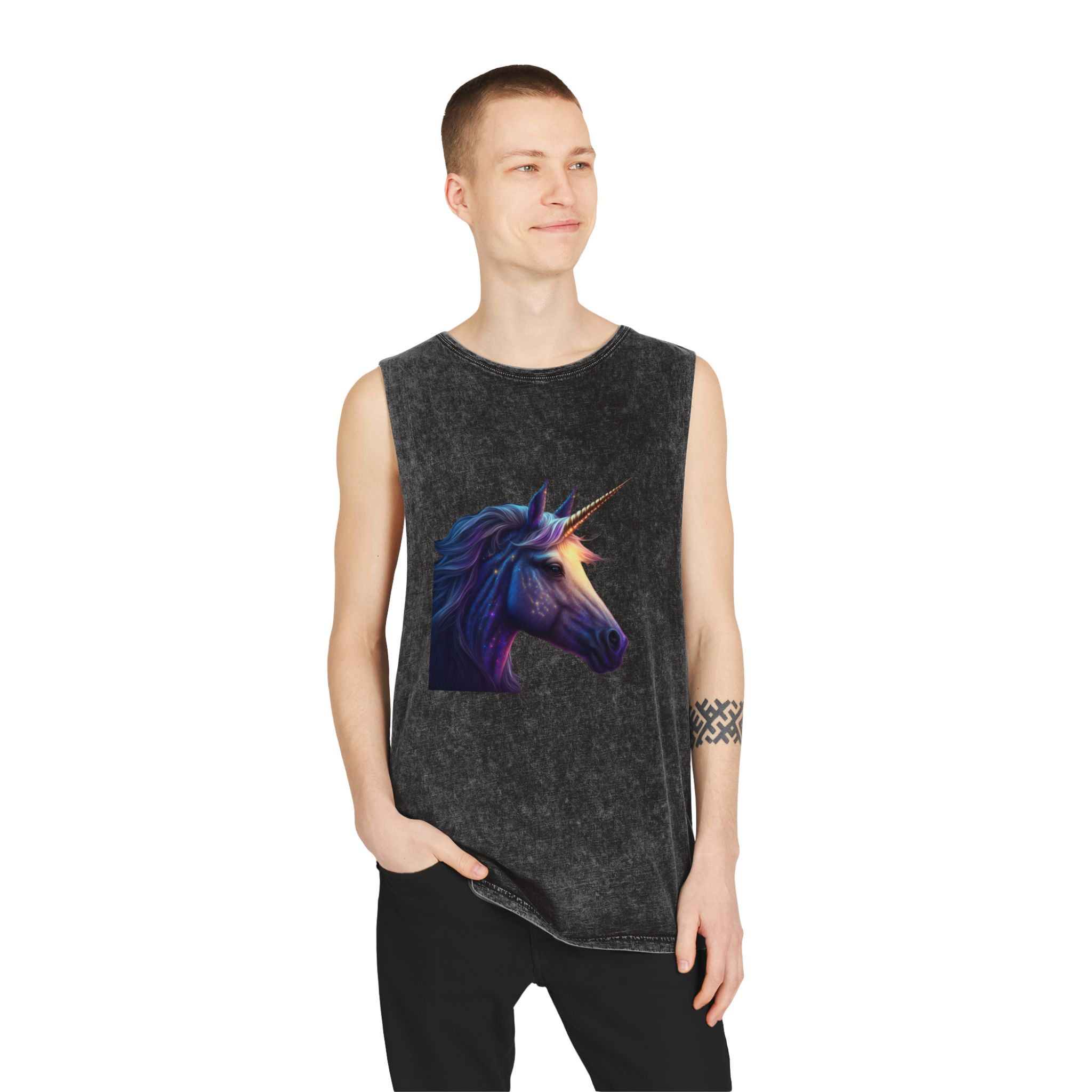 Adorable Colorful Unicorn (1) Copia Unisex Stonewash Tank Top - Image 3