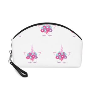 Unicorn Face Flowers Pink Makeup Bag