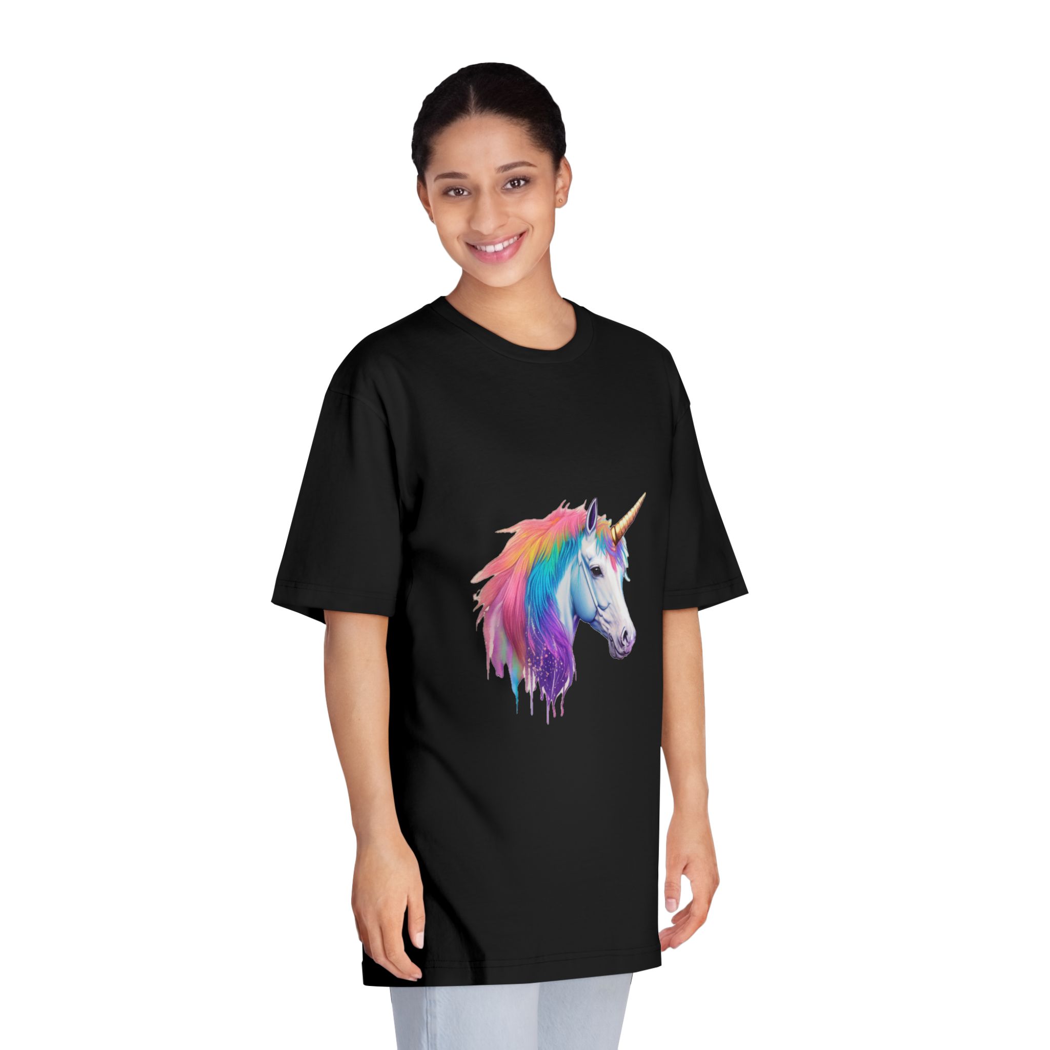 Unicorn Head With Rainbow Mane Horn White Background Unisex Classic Crewneck T Shirt - Image 7