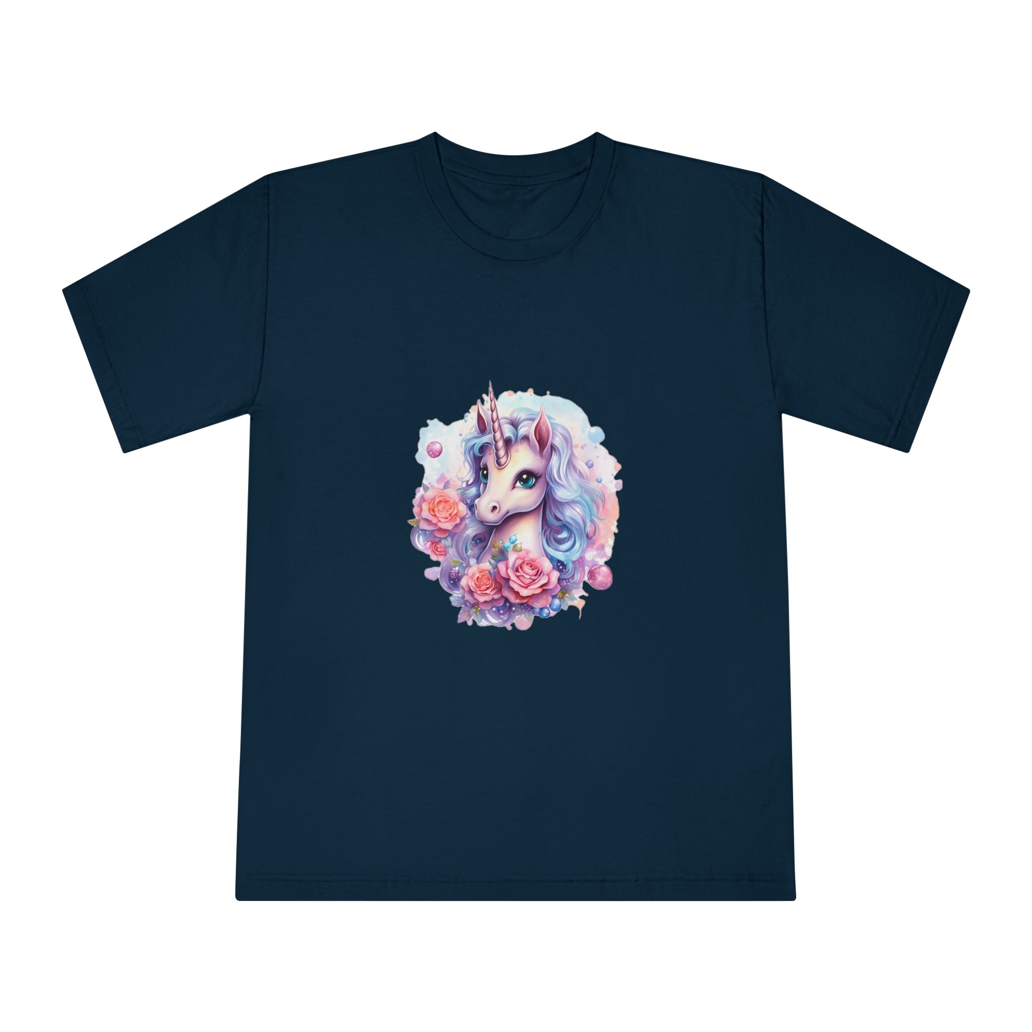 Cute Colorful Magic Unicorn With Flowers Watercolor Style (8) Copy Unisex Classic Crewneck T Shirt - Image 17