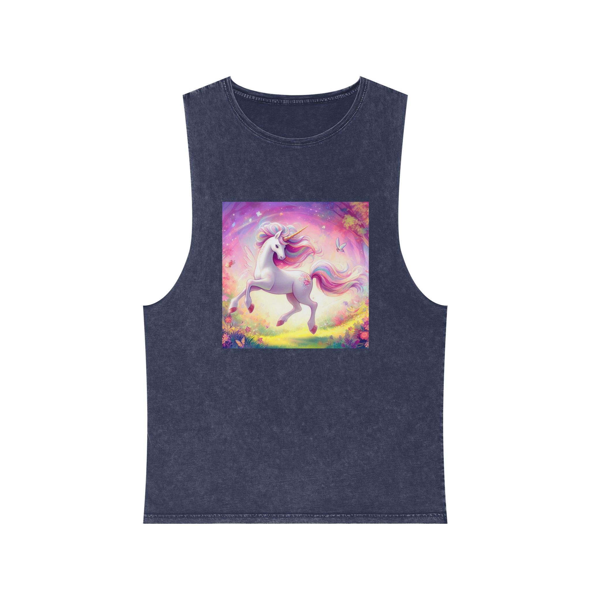 Beautiful Unicorn Running Magical Meadow Unicorn Background Images Whimsical Unicorn (2) Unisex Stonewash Tank Top - Image 13