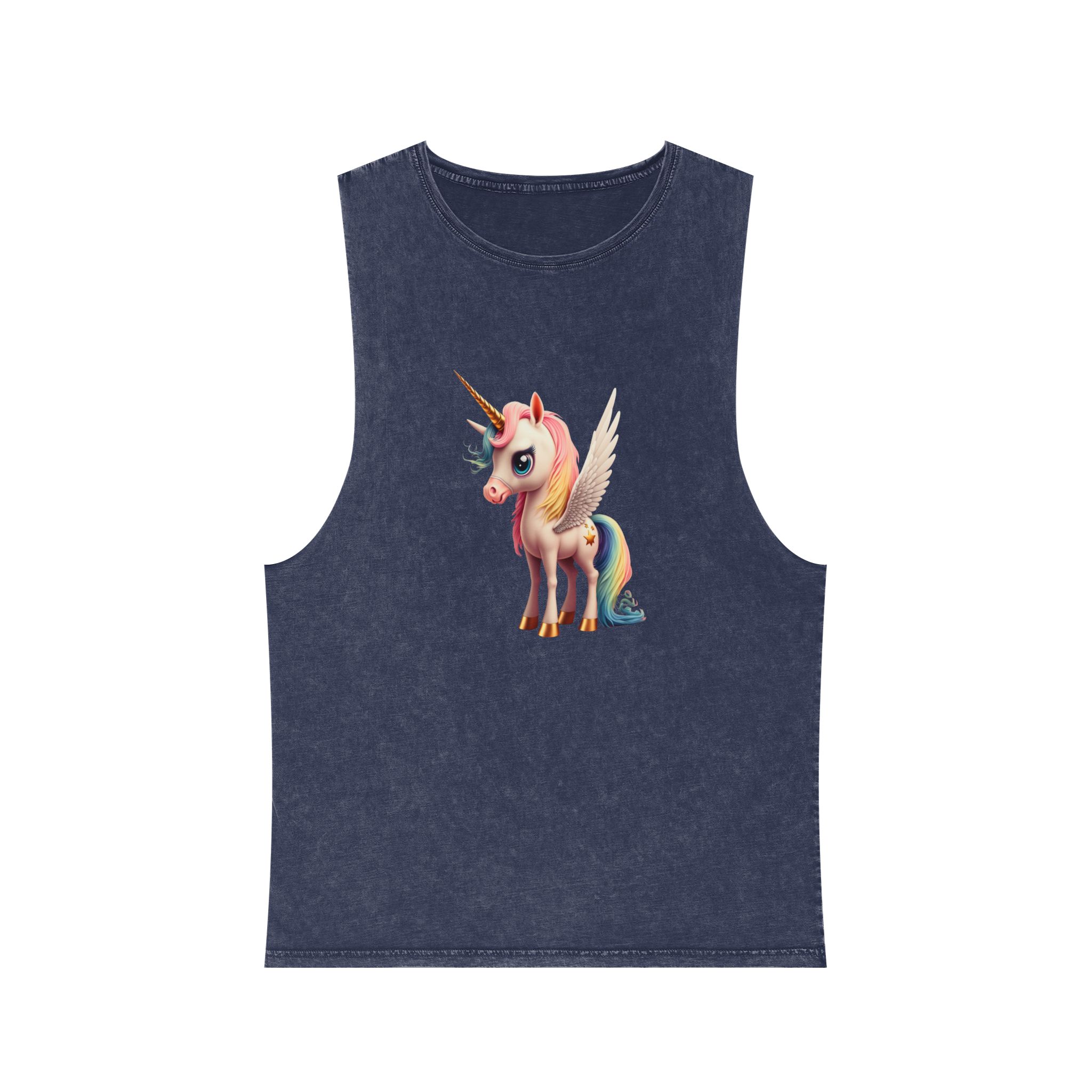 Cartoon Unicorn With Wings Pink Background Generative Ai Unisex Stonewash Tank Top - Image 13