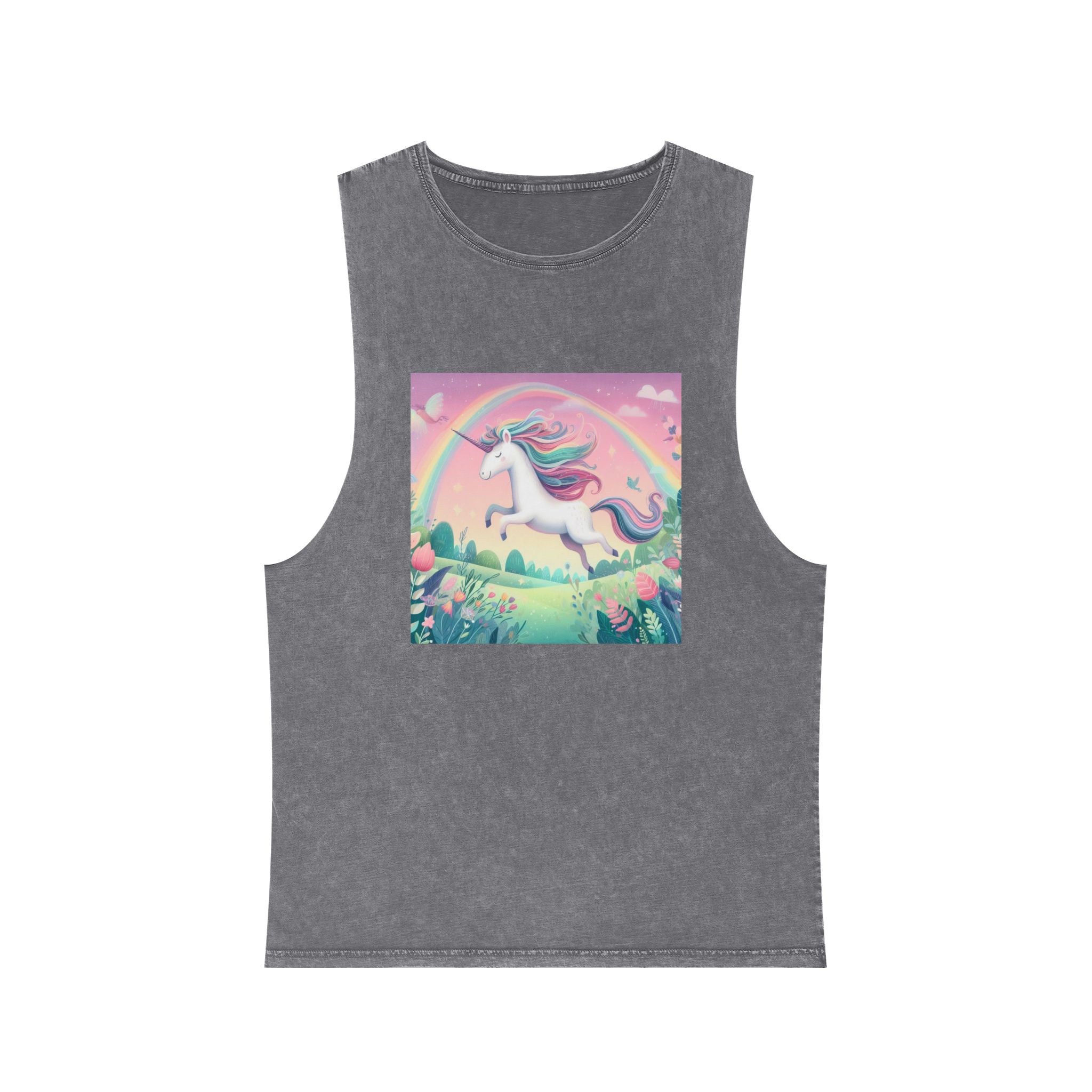 Beautiful Unicorn Running Magical Meadow Unicorn Background Images Whimsical Unicorn (9) Unisex Stonewash Tank Top - Image 9