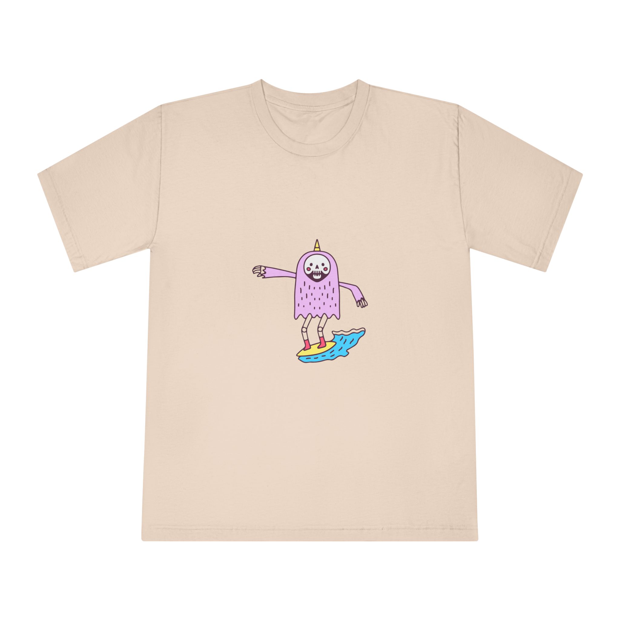 Cute Unicorn Grim Reaper Surfing Illustration T Shirt Sticker Apparel Merchandise Unisex Classic Crewneck T Shirt - Image 9