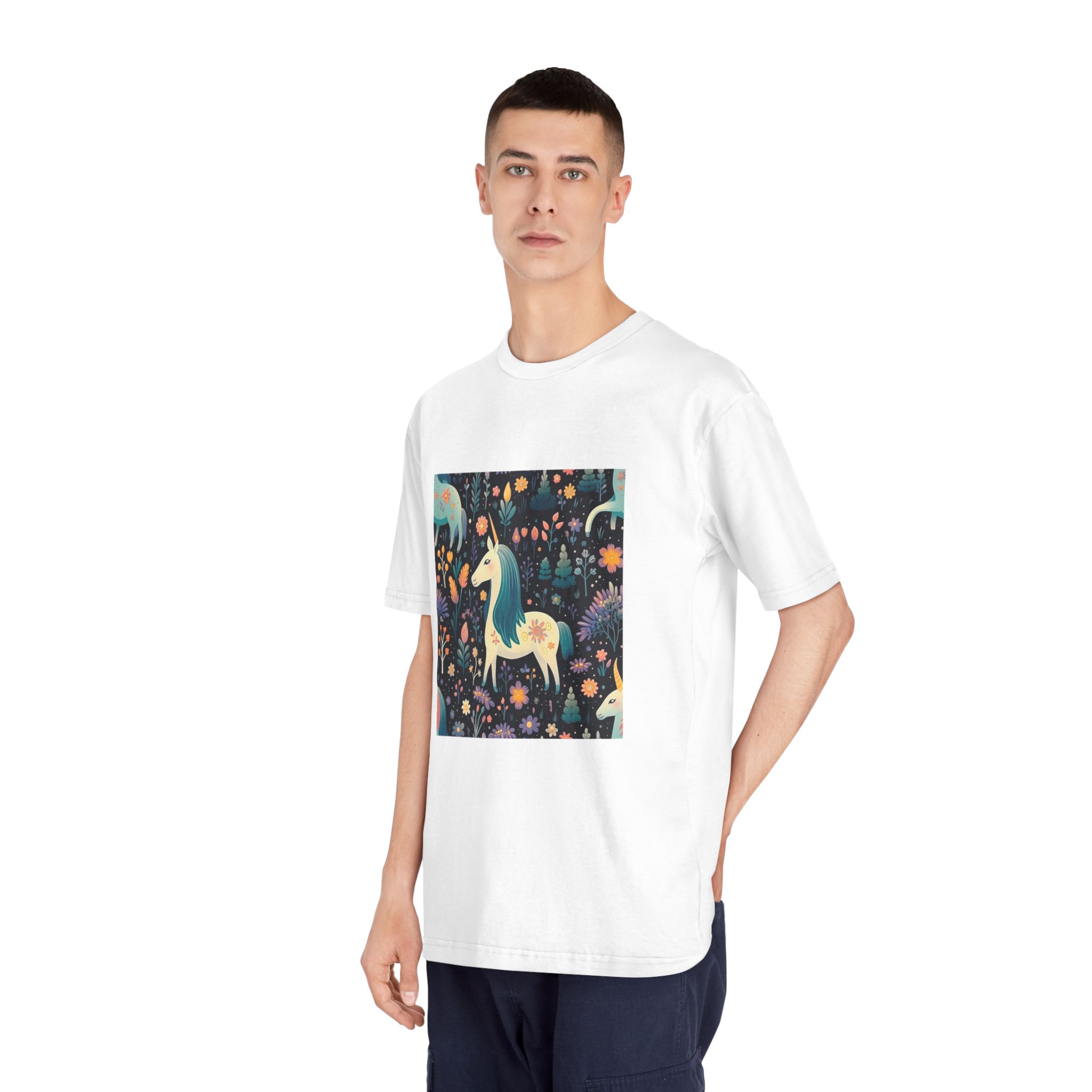 Childish Seamless Pattern Background With Colorful Unicorns Unisex Classic Crewneck T Shirt - Image 4
