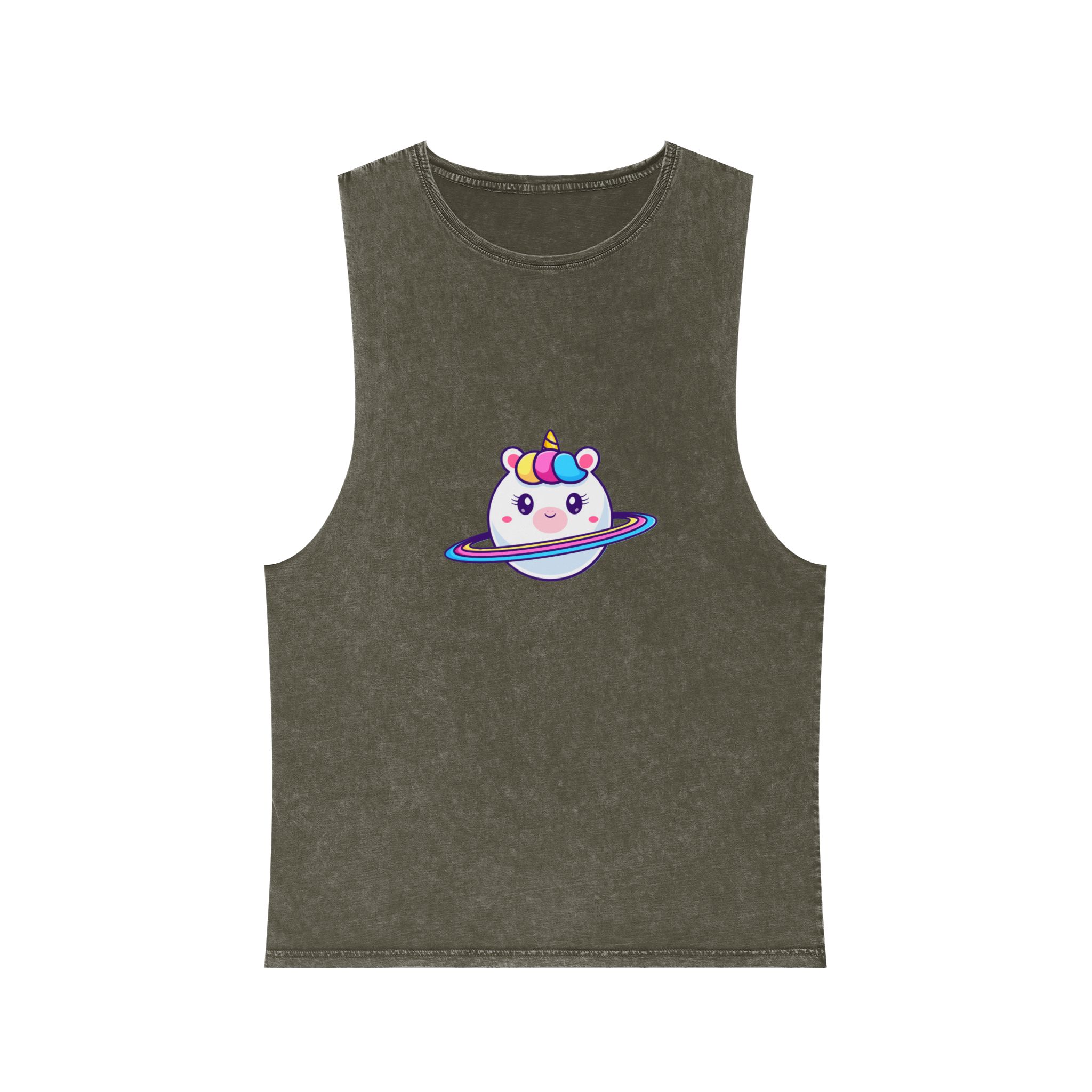 Cute Unicorn Planet Unisex Stonewash Tank Top - Image 5