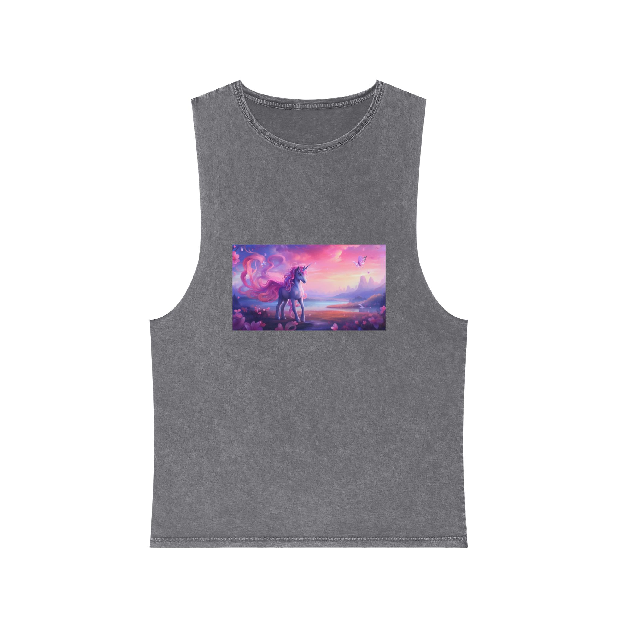 Unicorn Standing Field Flowers With Butterflies Flying Around Generative Ai Unisex Stonewash Tank Top - Image 9