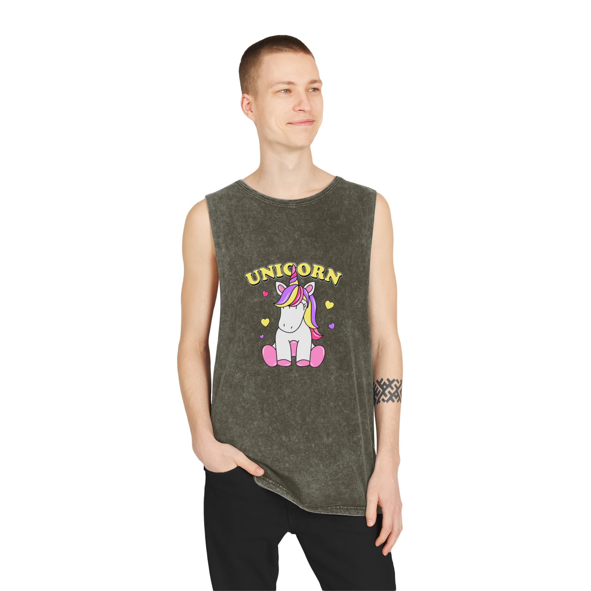 Cute Unicorn With Colorful Hair Hearts Unisex Stonewash Tank Top - Image 7