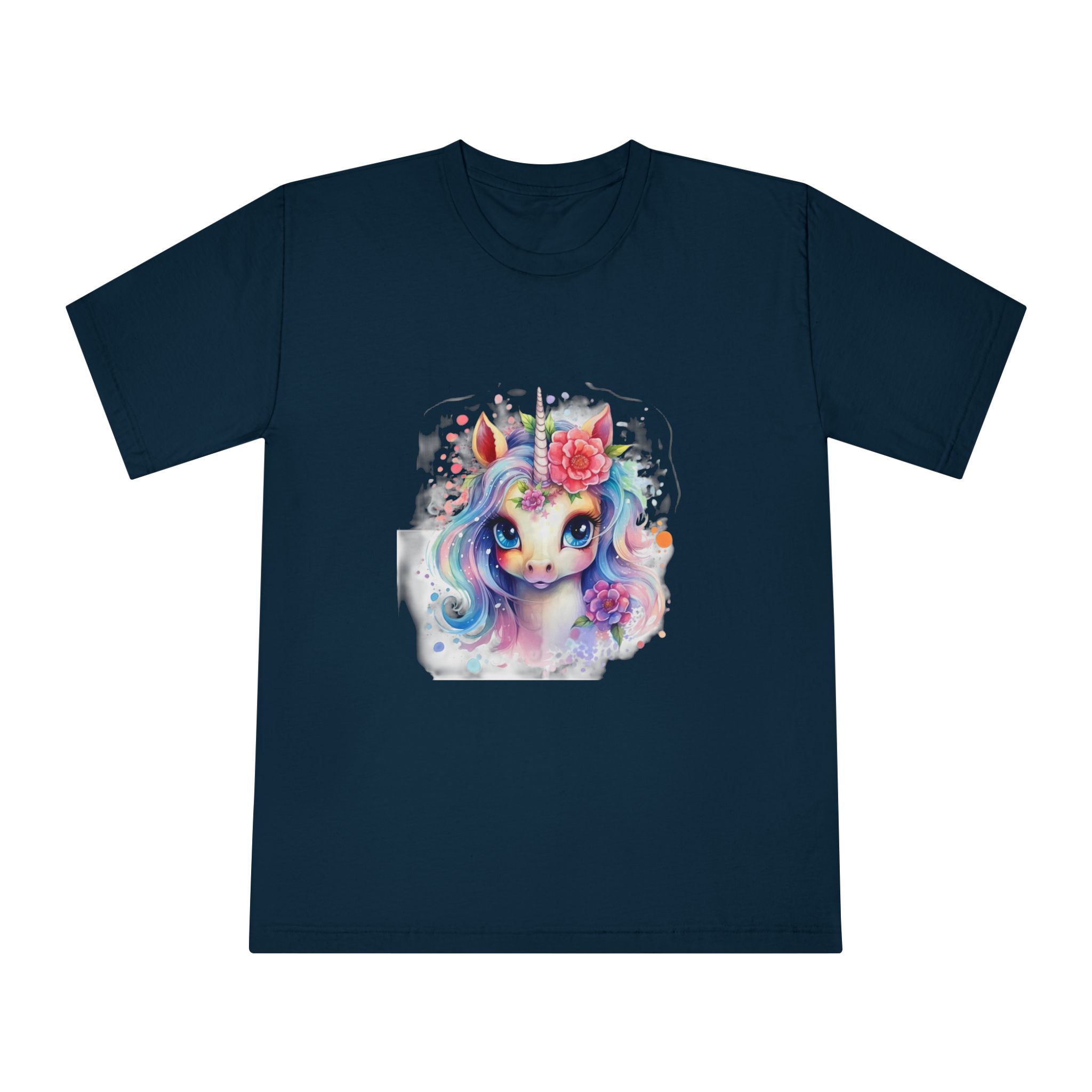Cute Colorful Magic Unicorn With Flowers Watercolor Style (8) Copia Unisex Classic Crewneck T Shirt - Image 17