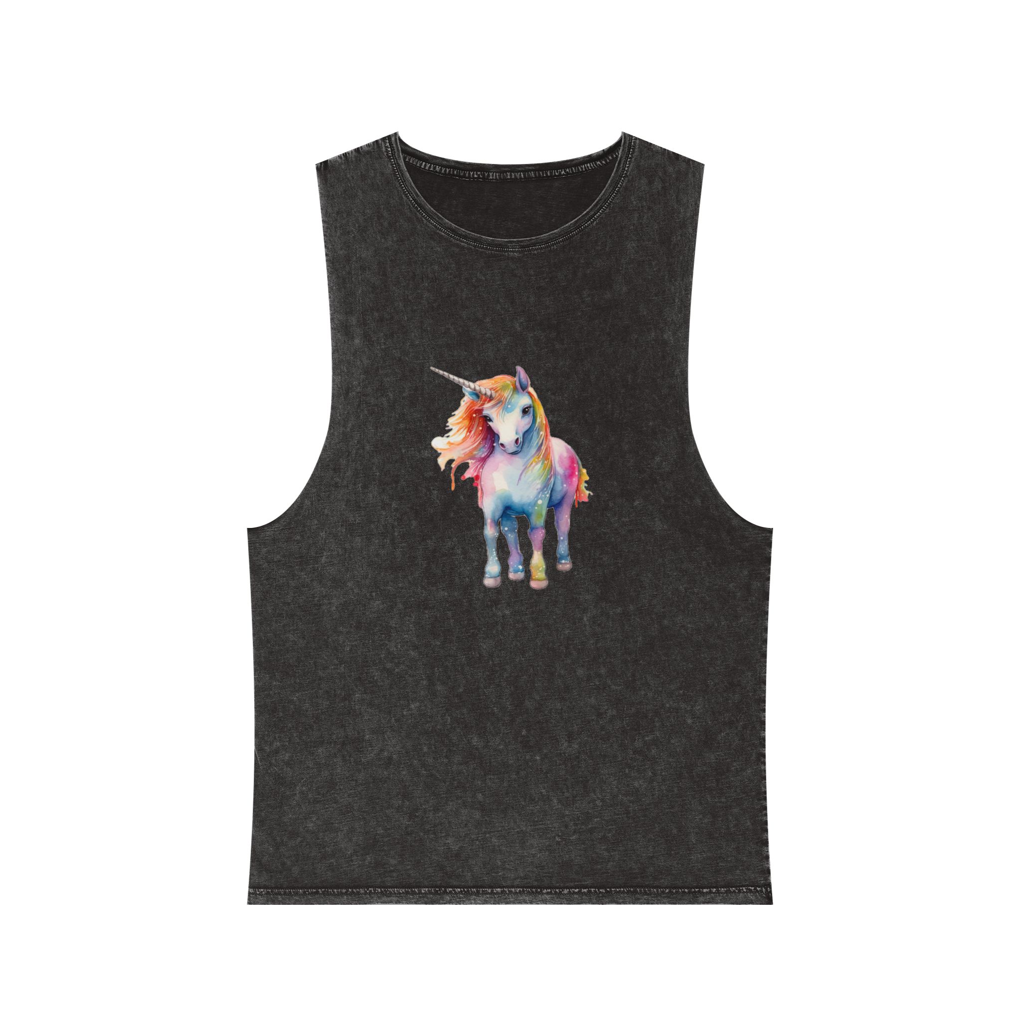 Painting Unicorn With Colorful Mane Long Mane Generative Ai (5) Unisex Stonewash Tank Top