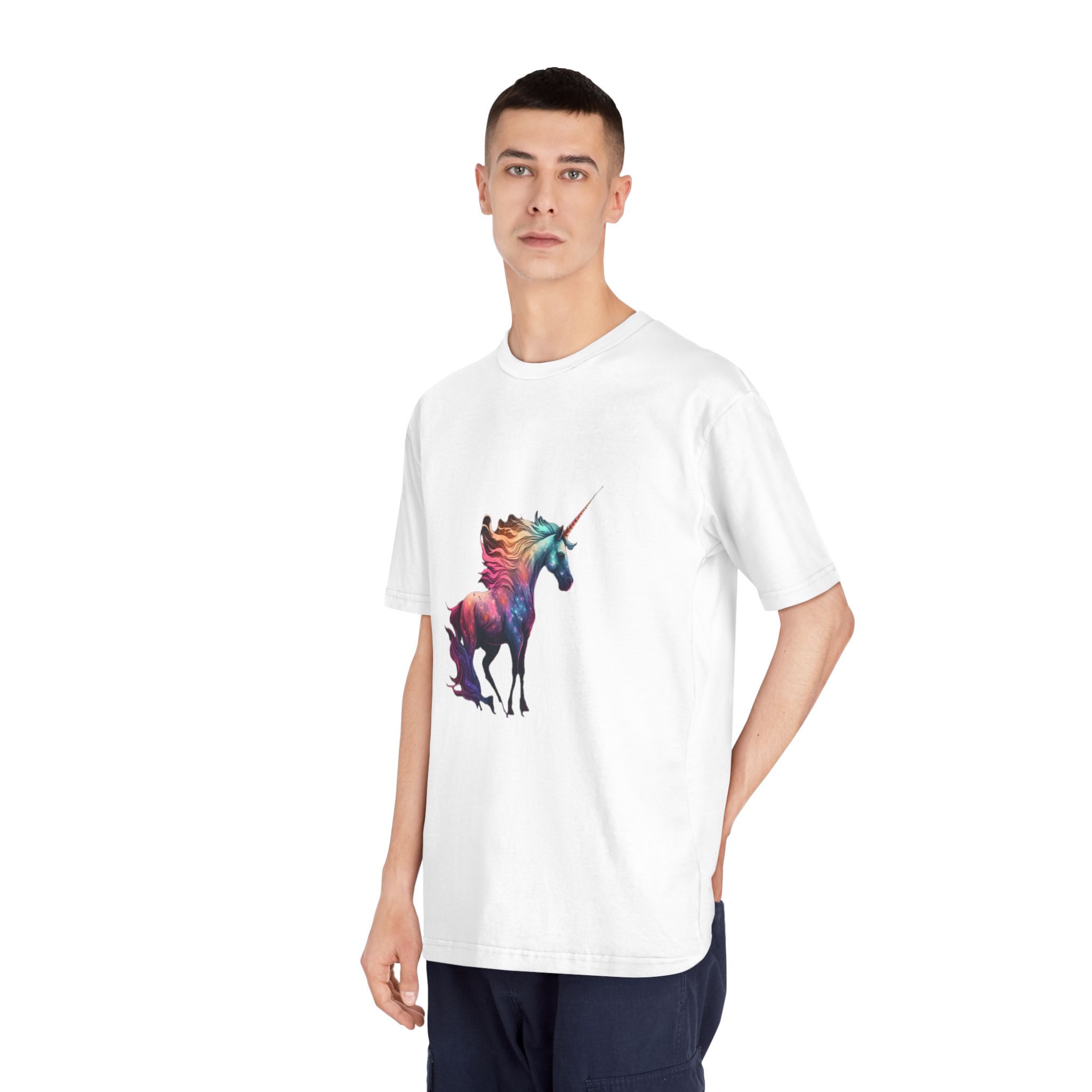 Unicorn With Colorful Mane Stars Background Generative Ai Unisex Classic Crewneck T Shirt - Image 4