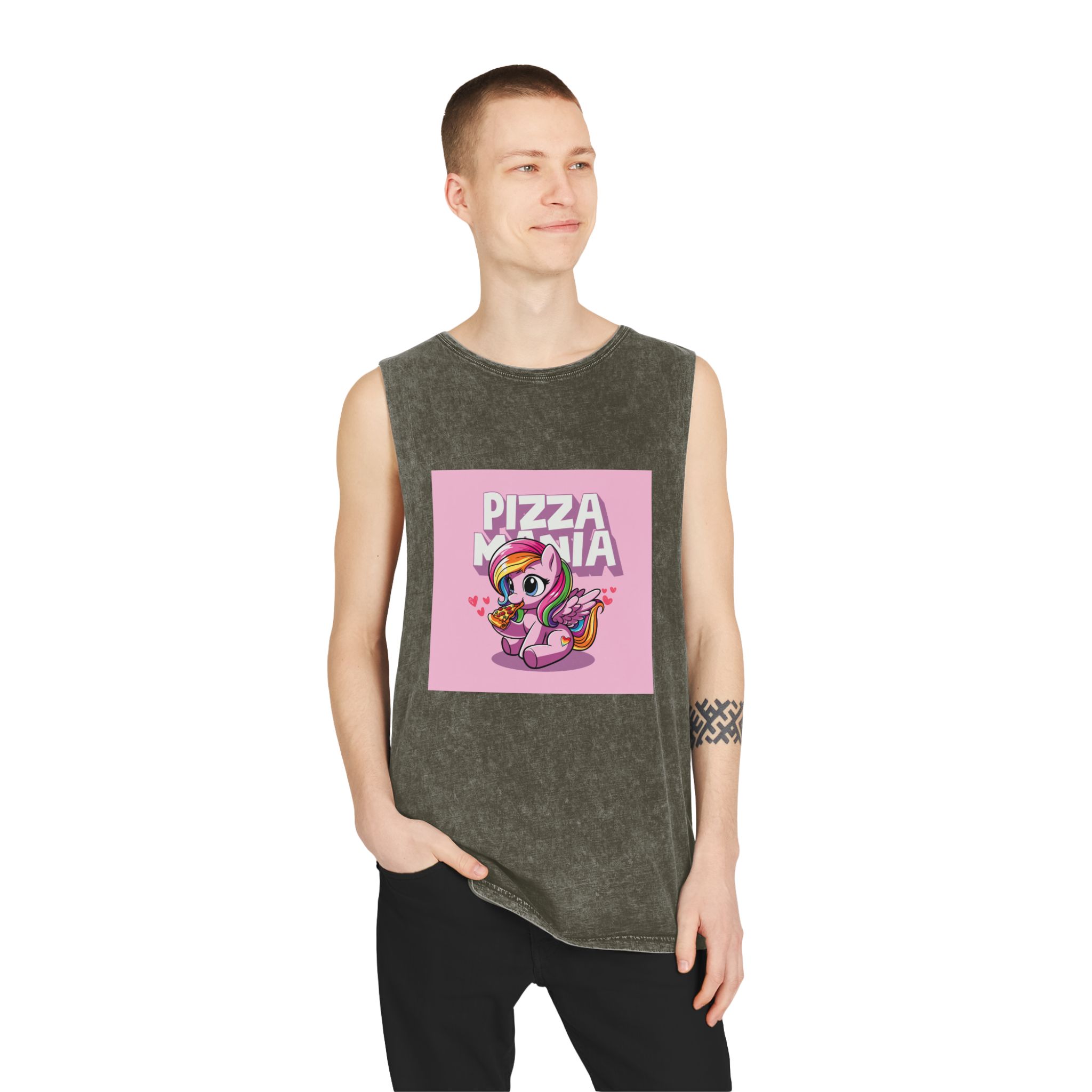 Pizza Mania Copia Unisex Stonewash Tank Top - Image 7