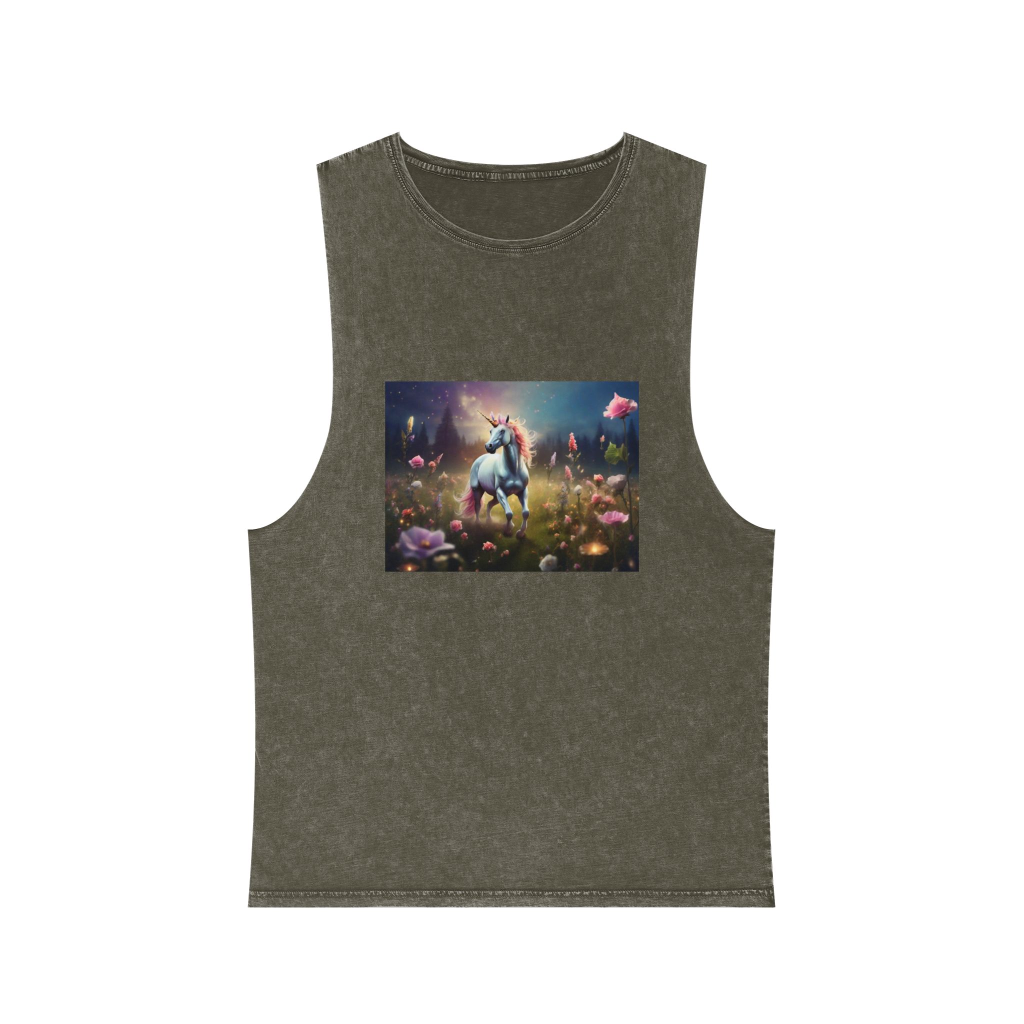 Beautiful Unicorn Running Magical Meadow Unicorn Background Images Whimsical Unicorn (20) Unisex Stonewash Tank Top - Image 5