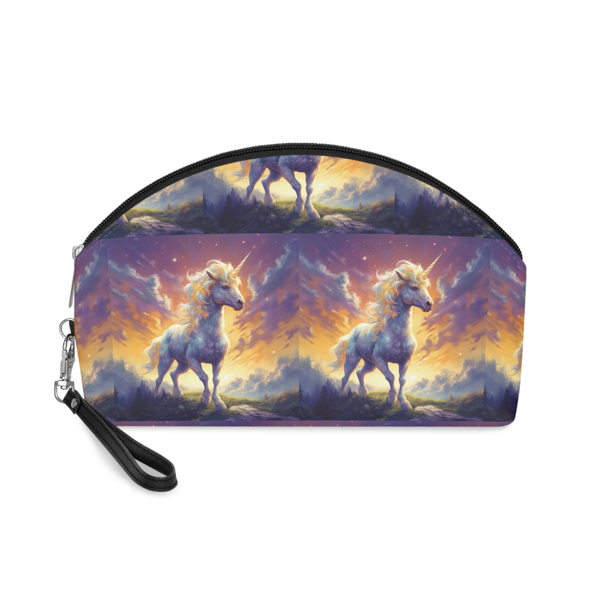 Painting Unicorn Standing Hill With Sunset Background Generative Ai Makeup Bag
