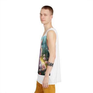 Unicorn Sitting Grass With Flowers Trees Background Generative Ai Mens Tank Aop