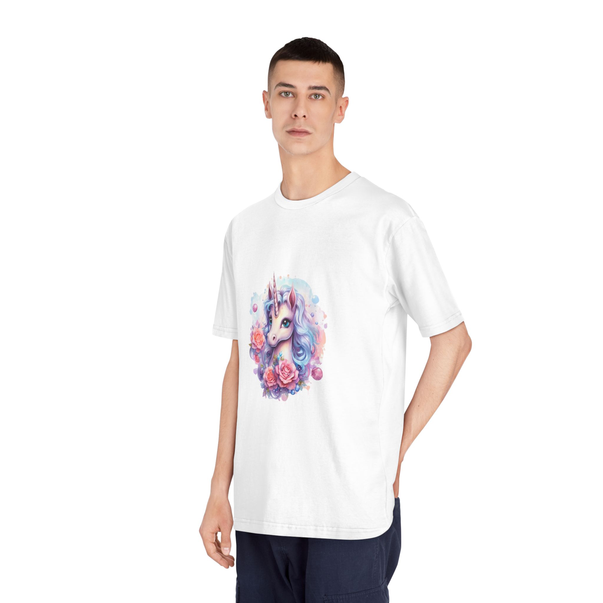 Cute Colorful Magic Unicorn With Flowers Watercolor Style (8) Copy Unisex Classic Crewneck T Shirt - Image 4