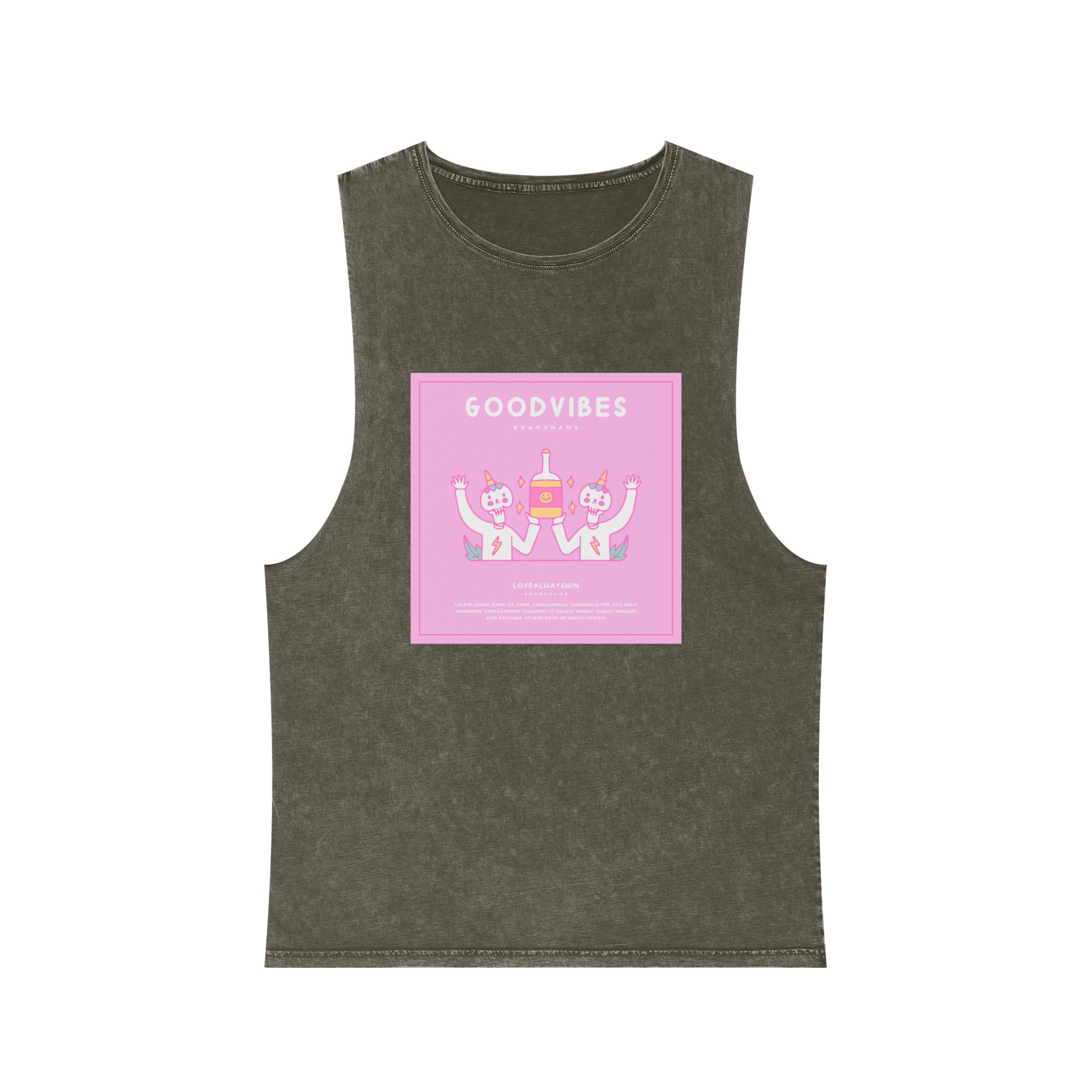 Cute Unicorn Skulls Holding Beer Bottle Illustration T Shirt Poster Unisex Stonewash Tank Top - Image 5