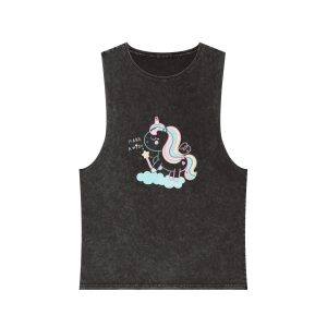 Cute Unicorn Pastel Holding Magic Wand Unisex Stonewash Tank Top