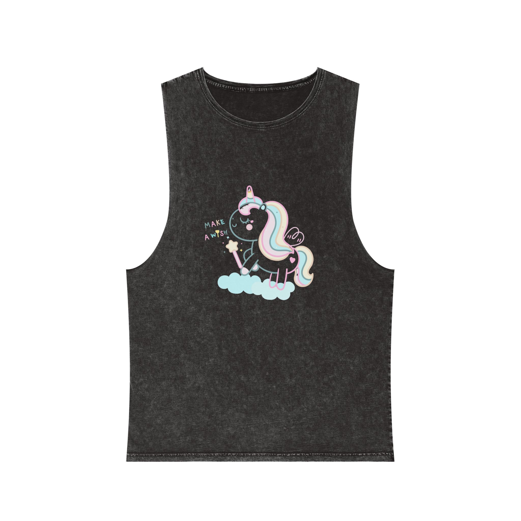 Cute Unicorn Pastel Holding Magic Wand Unisex Stonewash Tank Top
