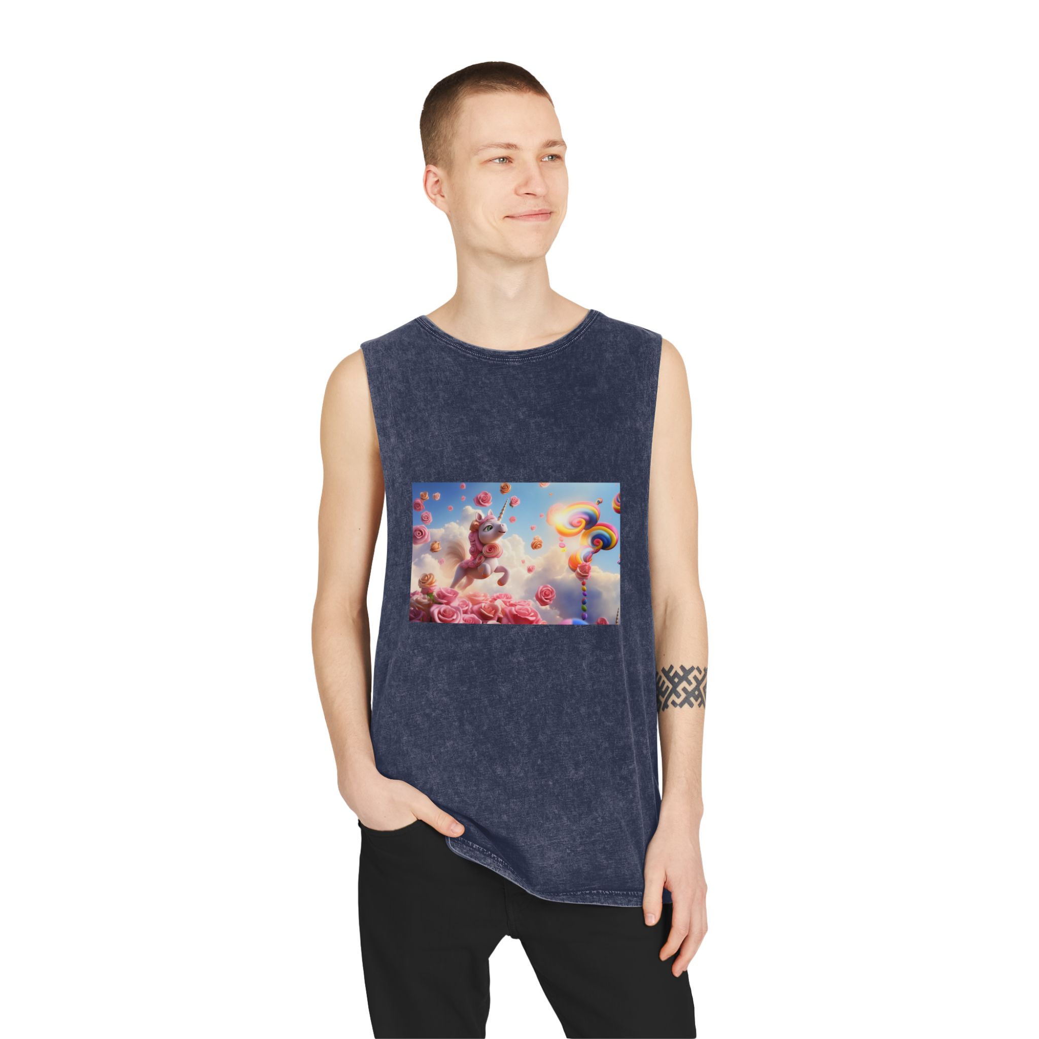 There Is Unicorn That Is Flying Through Air With Roses Generative Ai Unisex Stonewash Tank Top - Image 15