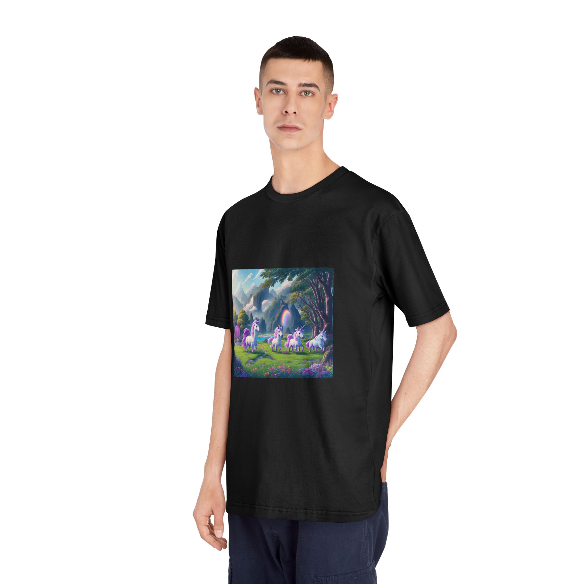 Painting Group Unicorns Landscape With Mountains Background Unisex Classic Crewneck T Shirt - Image 8