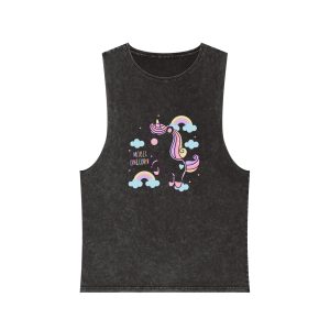 Cute Unicorn Cartoon Magic Rainbow Kawaii Pony Unisex Stonewash Tank Top