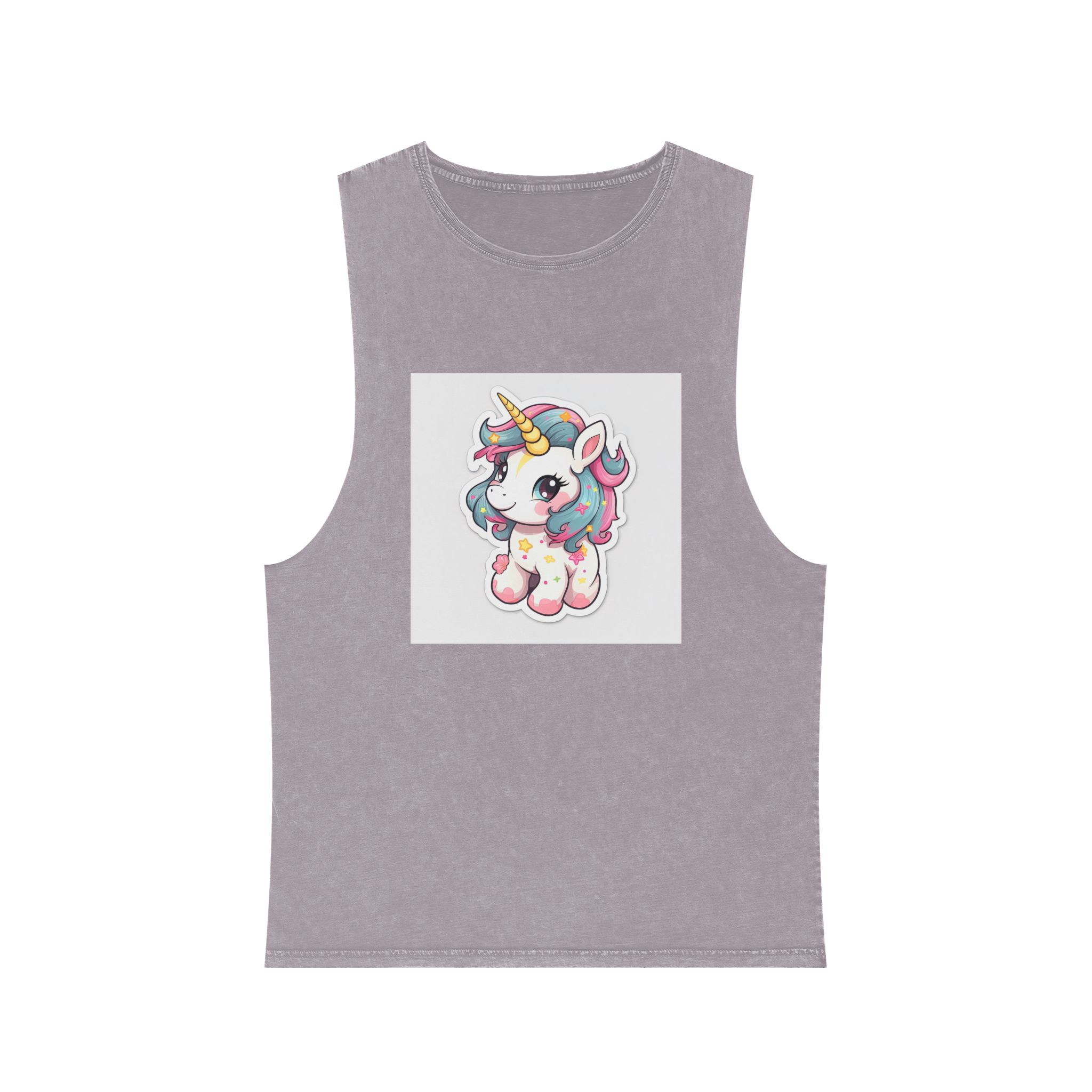 Cartoon Unicorn With Pink Mane Tail With Stars It Unisex Stonewash Tank Top - Image 17