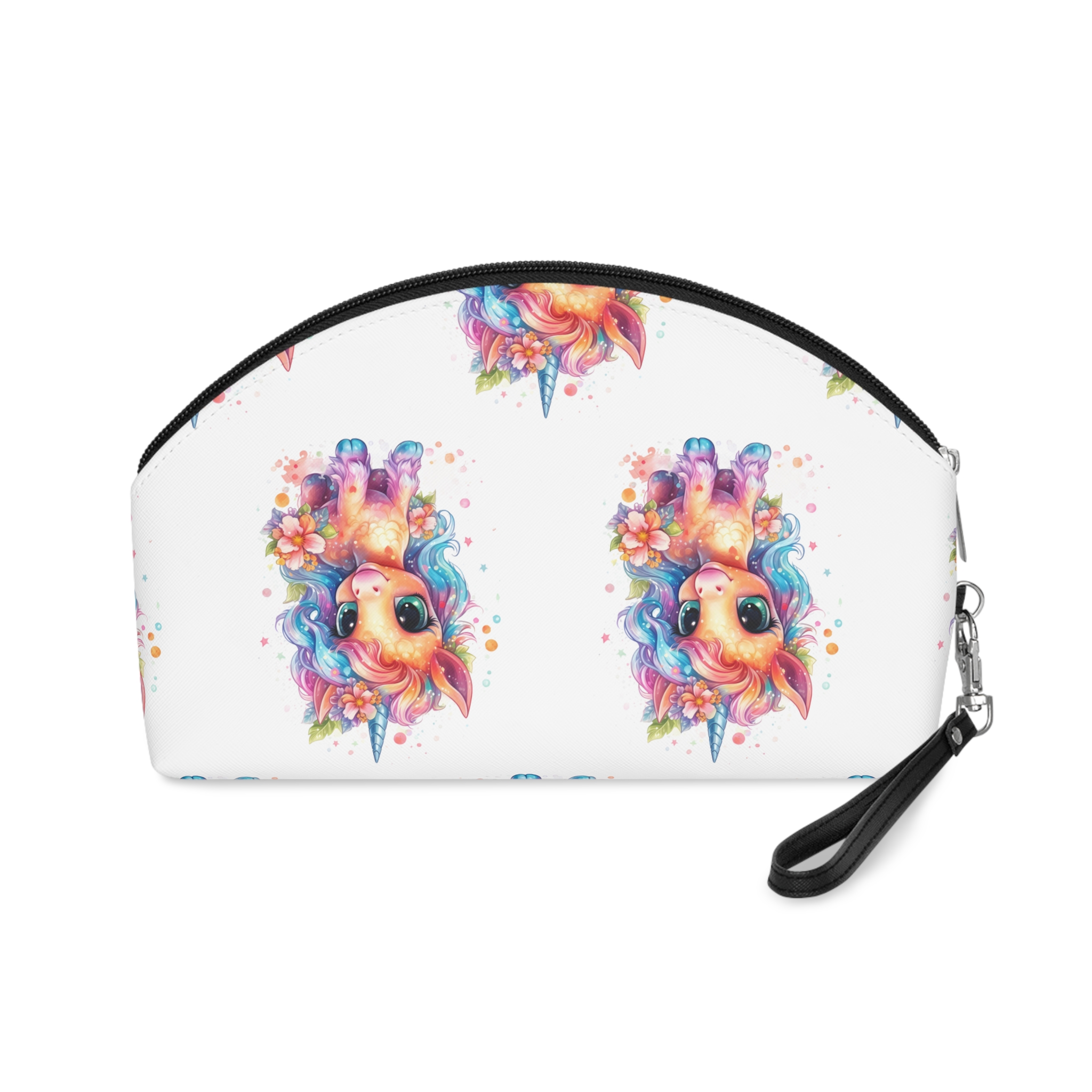 Cute Colorful Magic Unicorn With Flowers Watercolor Style (1) Copia Makeup Bag - Image 2