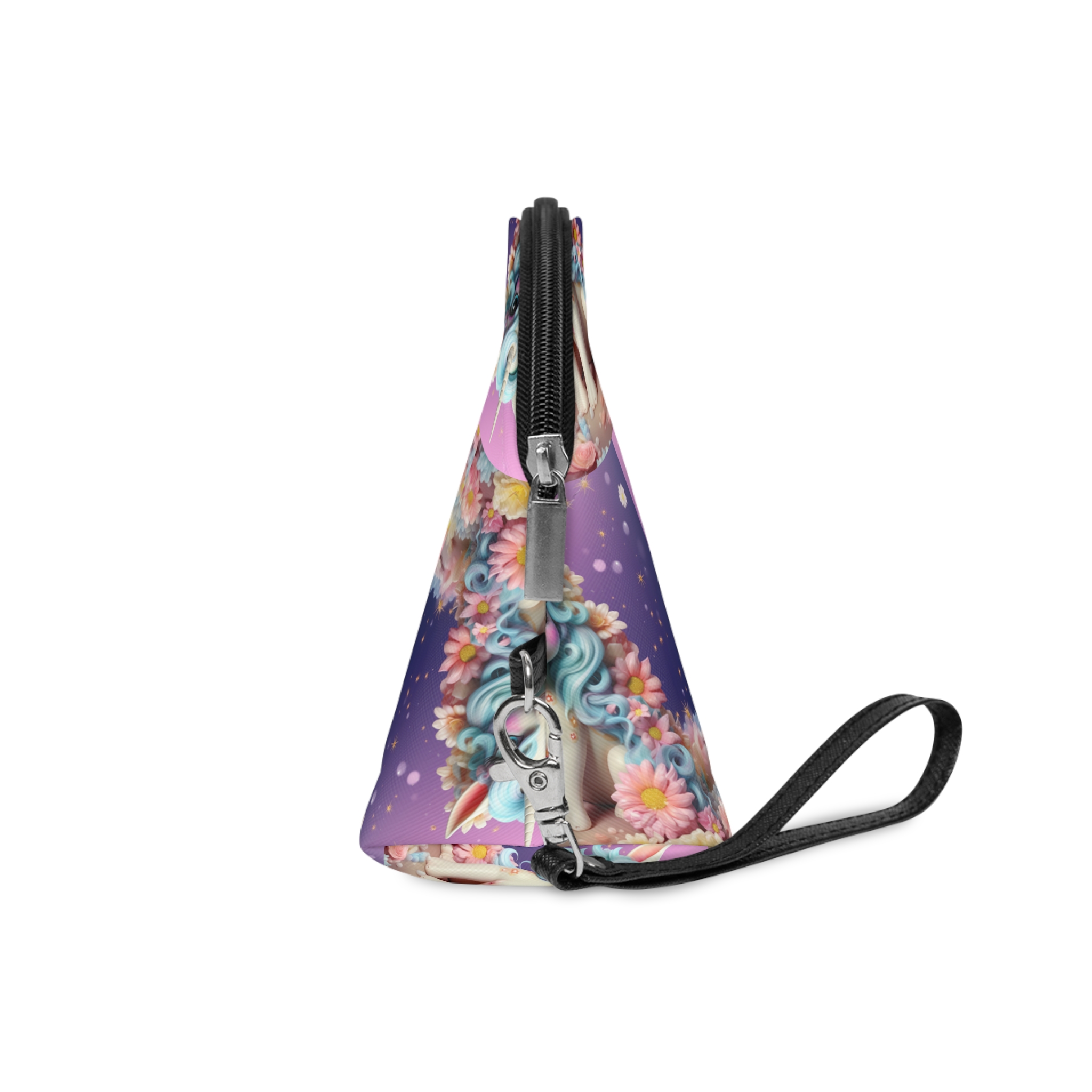 There Is White Unicorn With Blue Hair Flowers Table Generative Ai Makeup Bag - Image 3